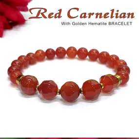 Diamond Cut Red Carnelian With Golden Hematite Natural Stone Bracelet