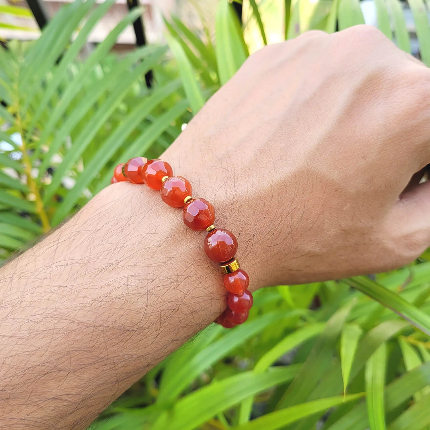 Diamond Cut Red Carnelian With Golden Hematite Natural Stone Bracelet