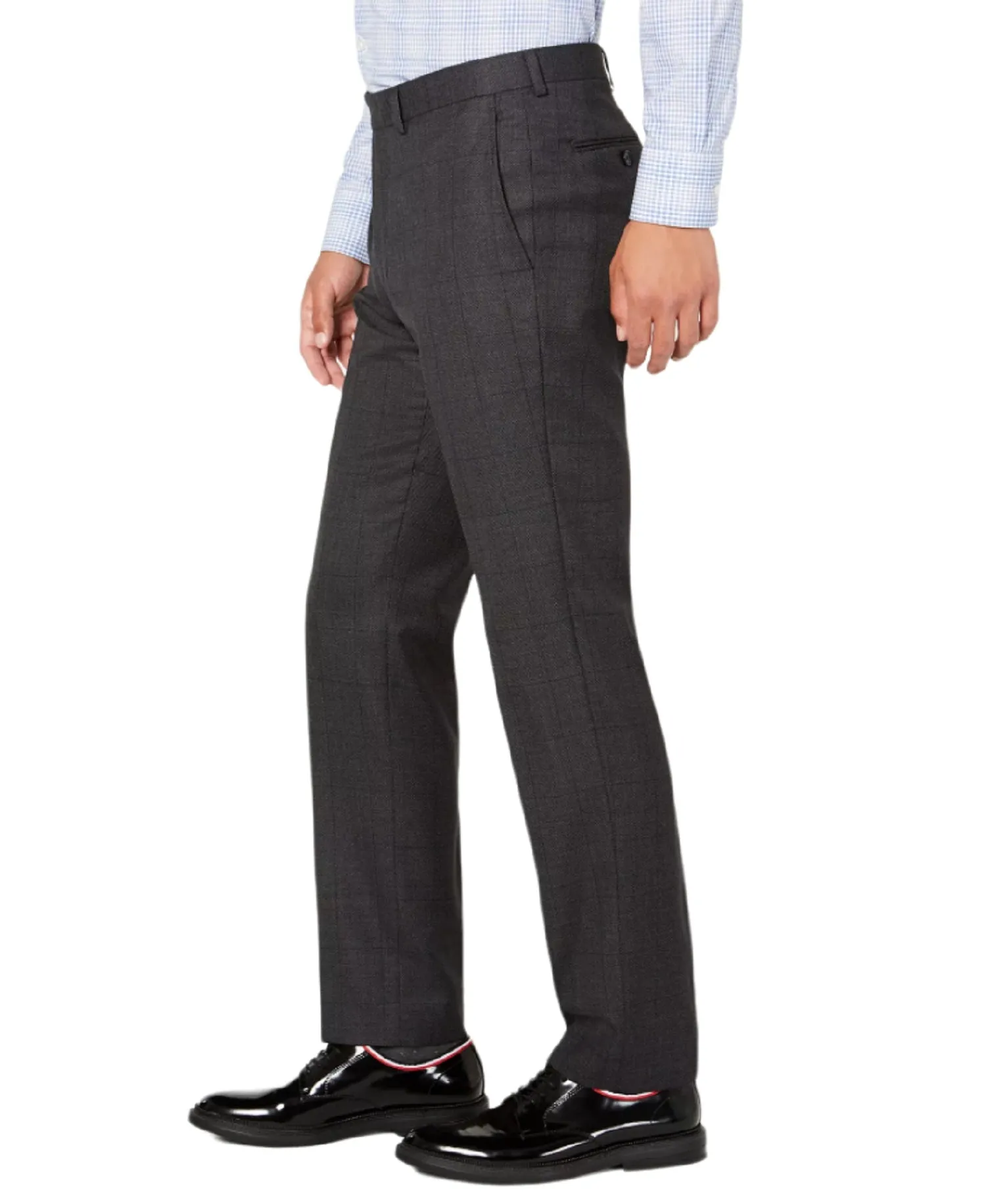 DKNY Men's Modern-Fit Stretch Windowpane Suit Pants, Charcoal, 36Wx34