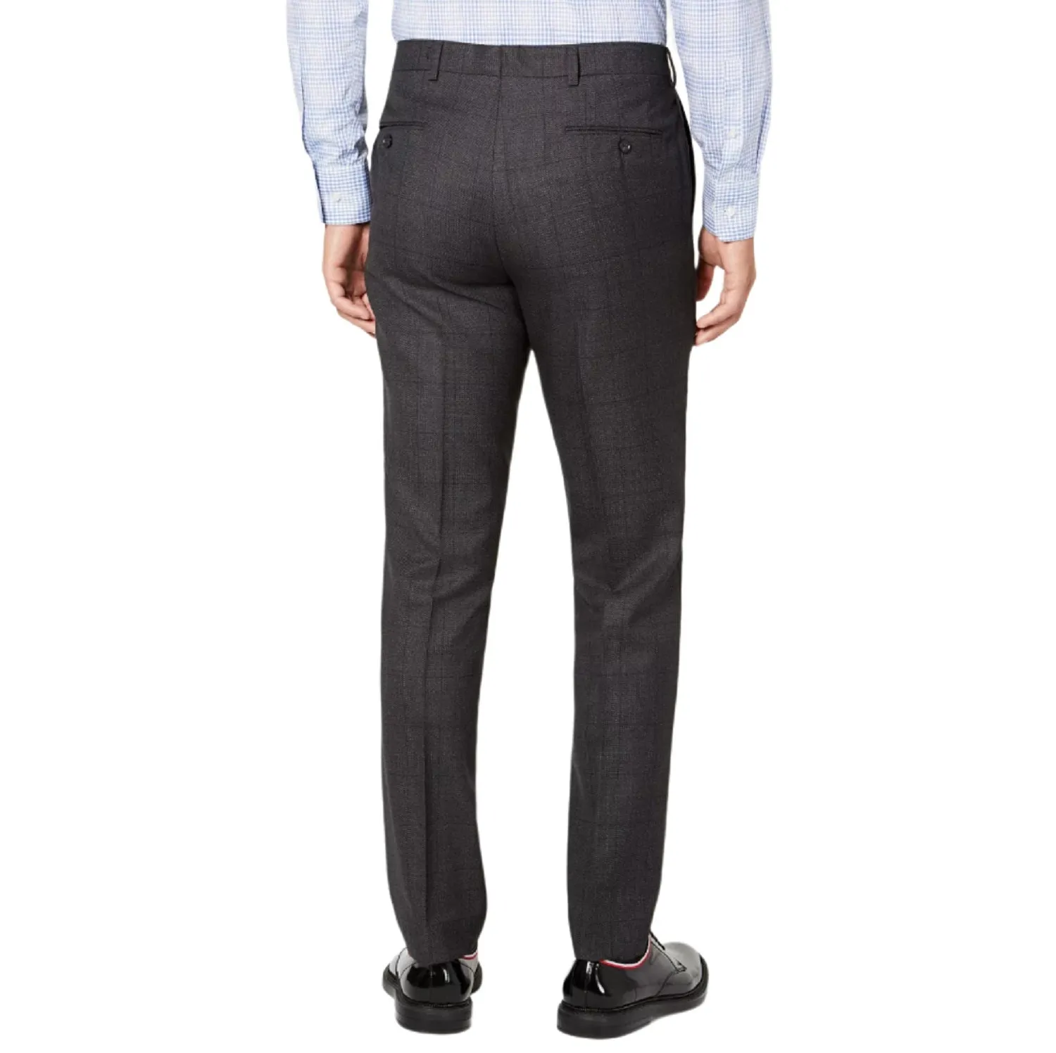 DKNY Men's Modern-Fit Stretch Windowpane Suit Pants, Charcoal, 36Wx34