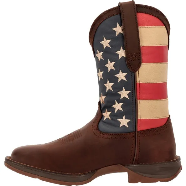 'Durango' Men's 11 Rebel Patriotic Flag Western Square Toe - Brown & Union Flag