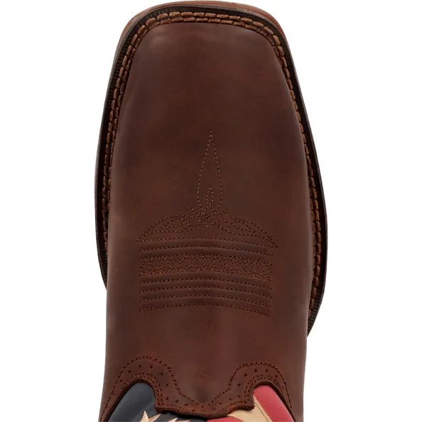 'Durango' Men's 11 Rebel Patriotic Flag Western Square Toe - Brown & Union Flag