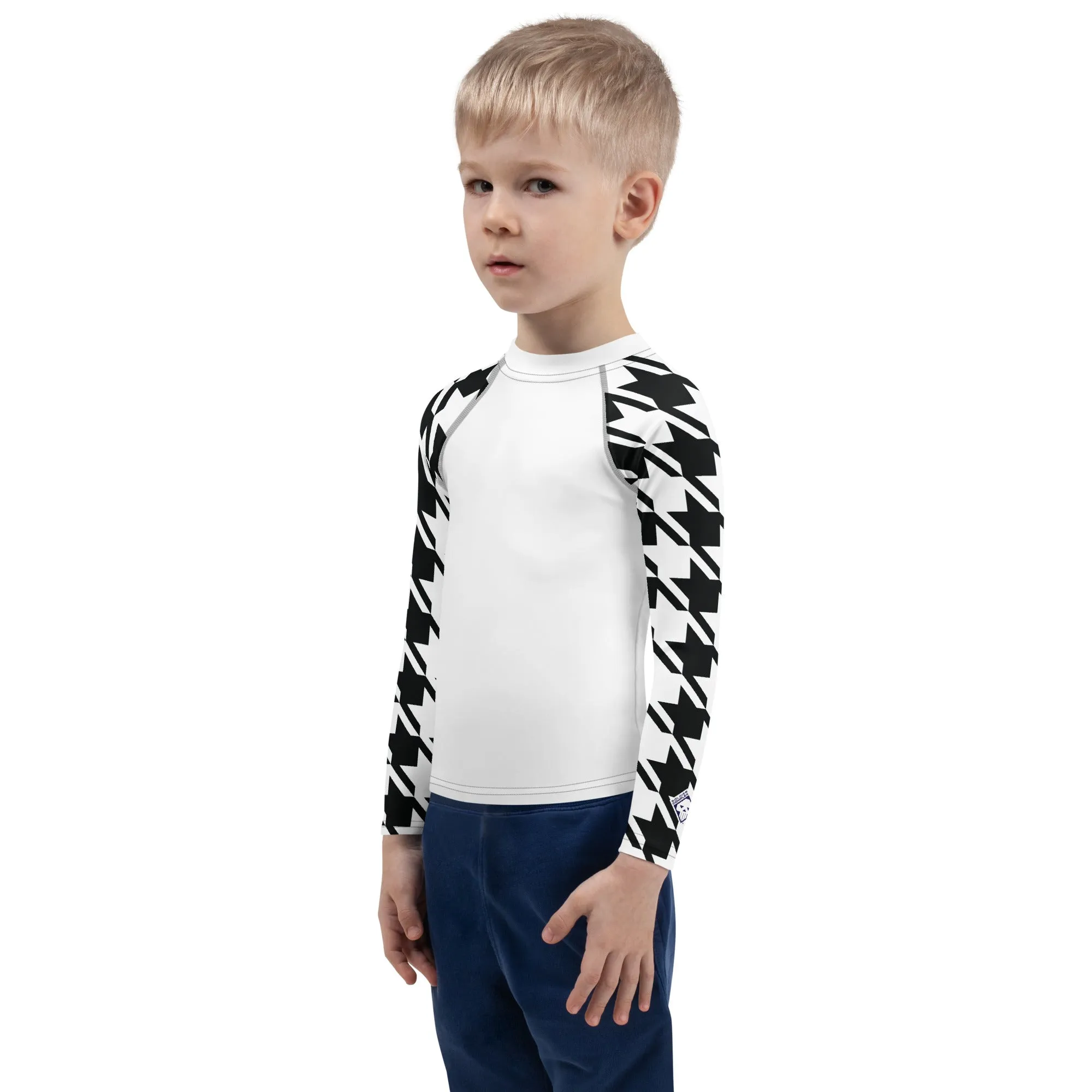 Dynamic Defense: Houndstooth Boy's Long Sleeve BJJ Rash Guard