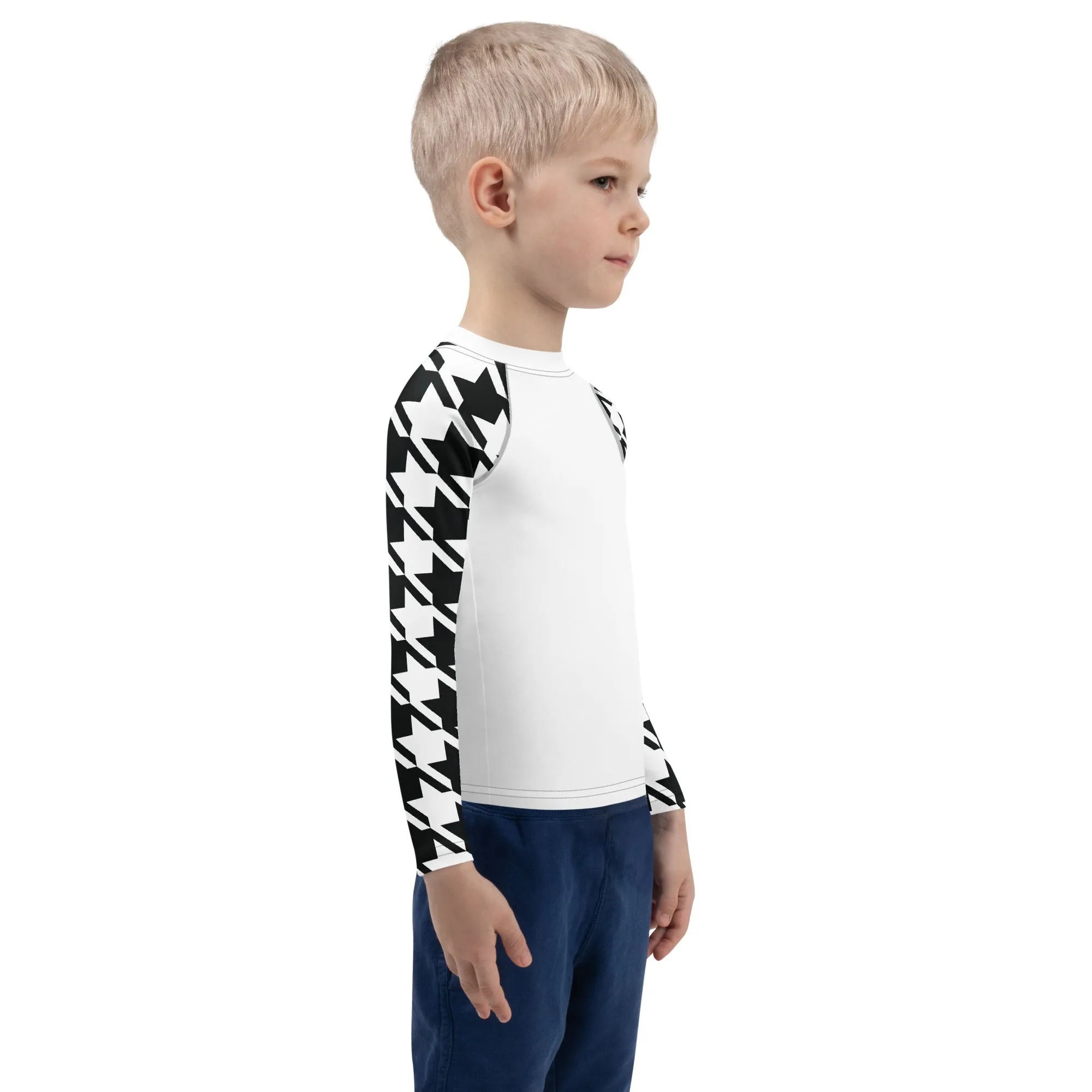 Dynamic Defense: Houndstooth Boy's Long Sleeve BJJ Rash Guard