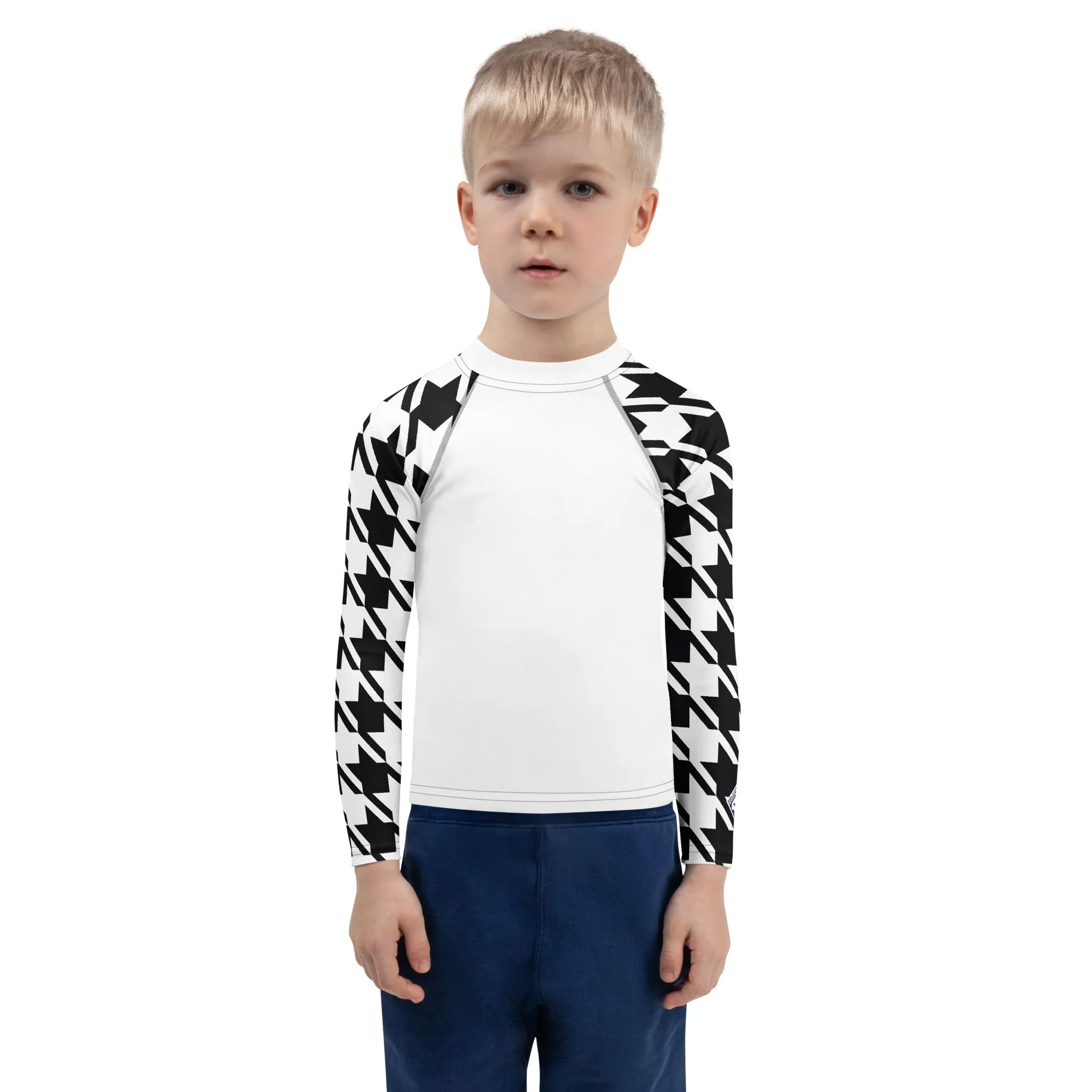 Dynamic Defense: Houndstooth Boy's Long Sleeve BJJ Rash Guard