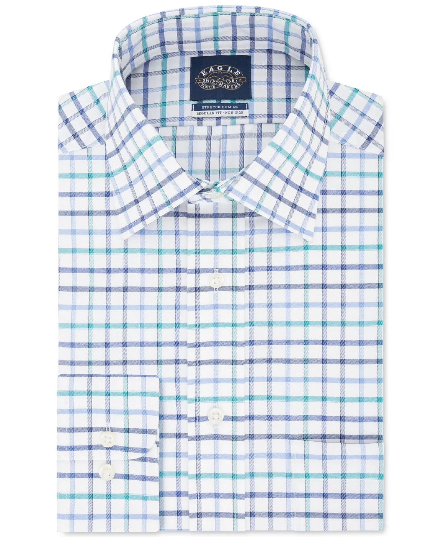 Eagle Men's Non-Iron Collar Check Flex Dress Shirt, Blue,17 32/33