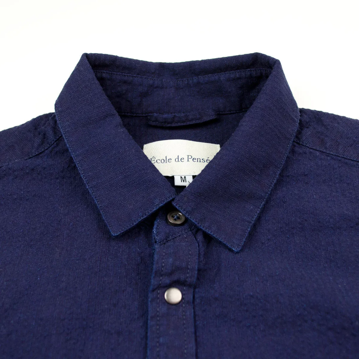 Ecole de Pensée - Journey Shirt - Indigo Seersucker Overdyed