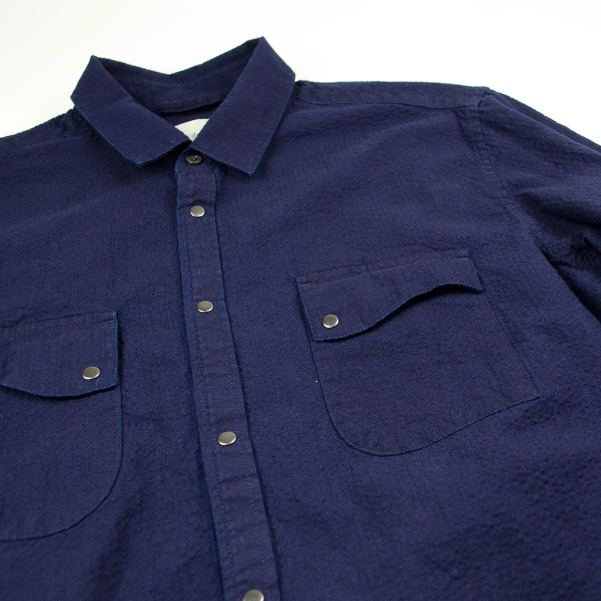 Ecole de Pensée - Journey Shirt - Indigo Seersucker Overdyed