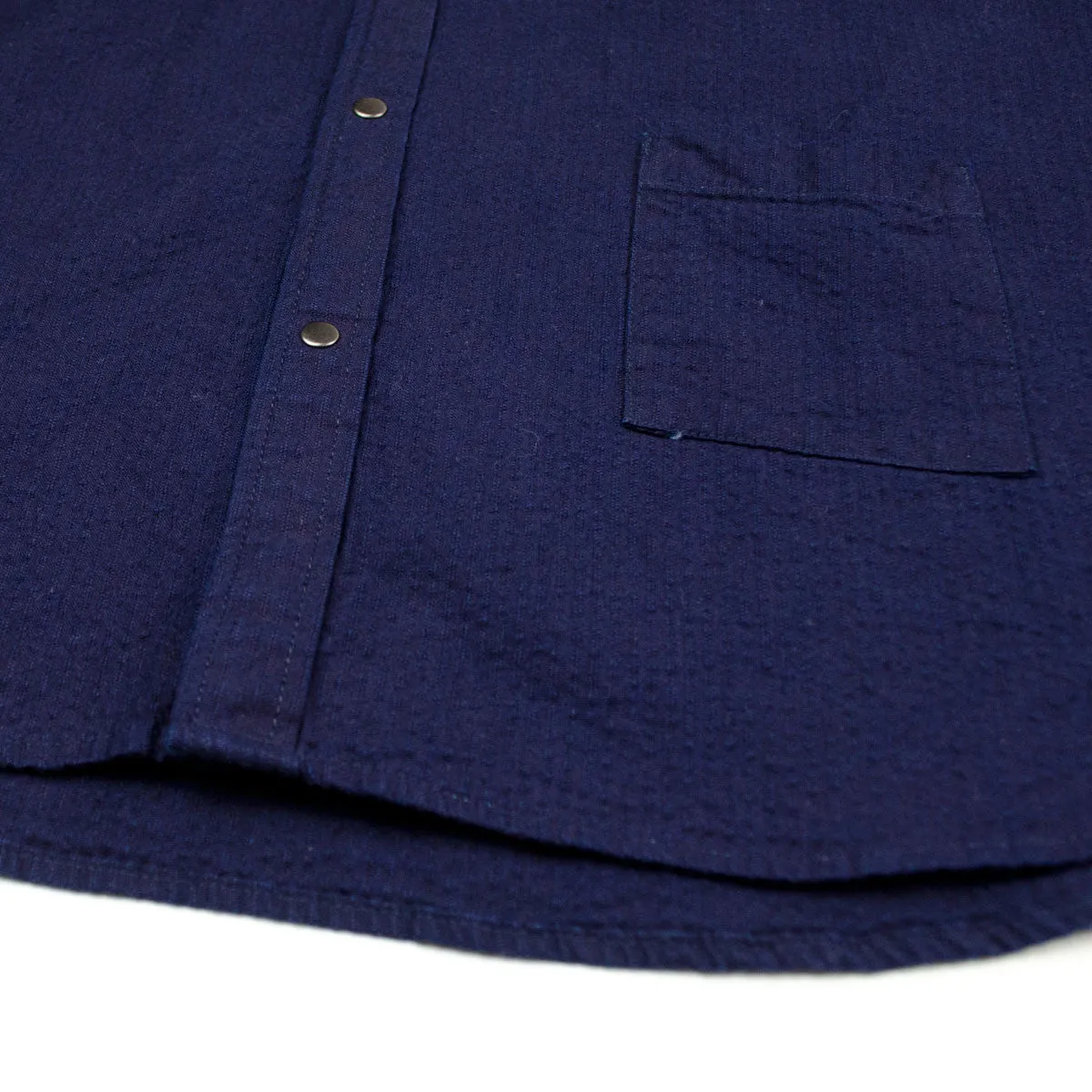 Ecole de Pensée - Journey Shirt - Indigo Seersucker Overdyed