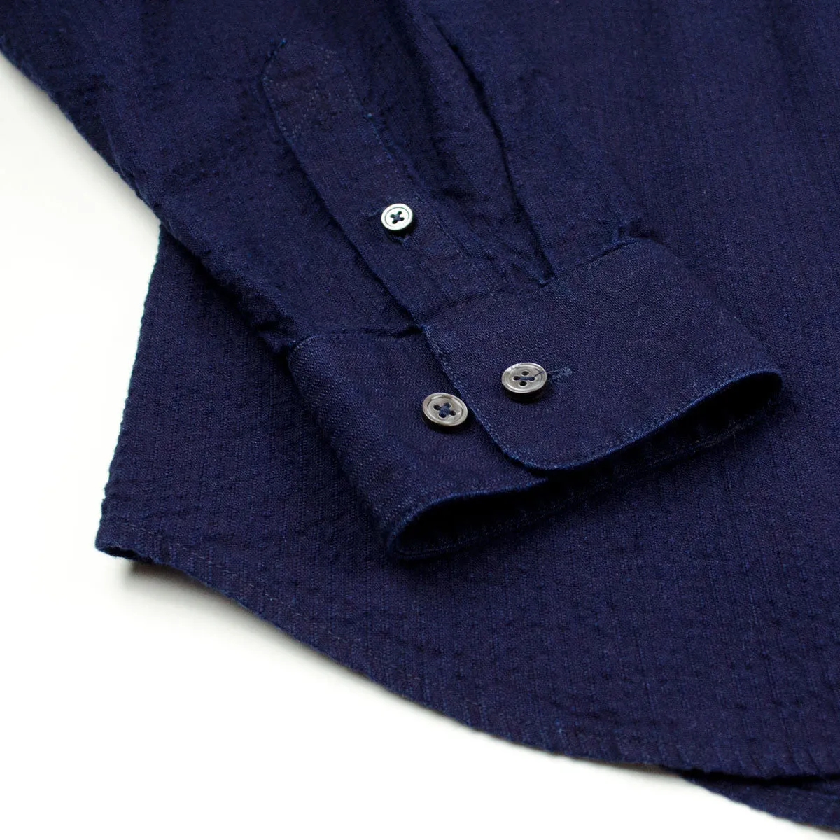 Ecole de Pensée - Journey Shirt - Indigo Seersucker Overdyed