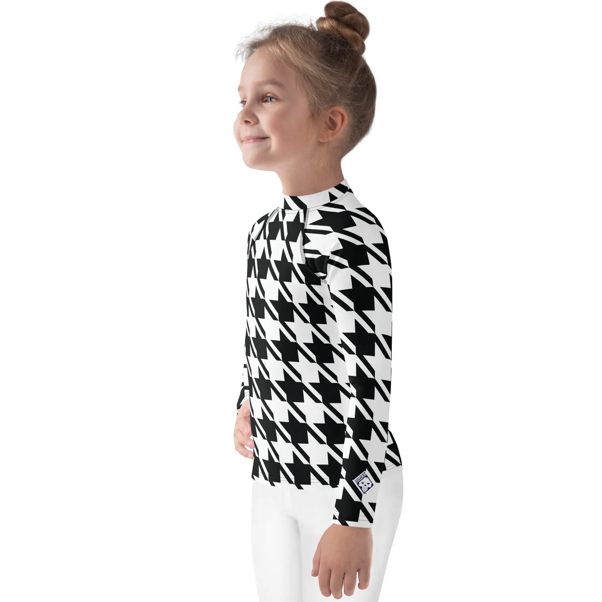 Elevate Your Workout: Girl's Houndstooth Long Sleeve Rash Guard