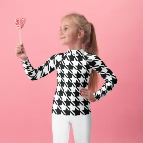 Elevate Your Workout: Girl's Houndstooth Long Sleeve Rash Guard