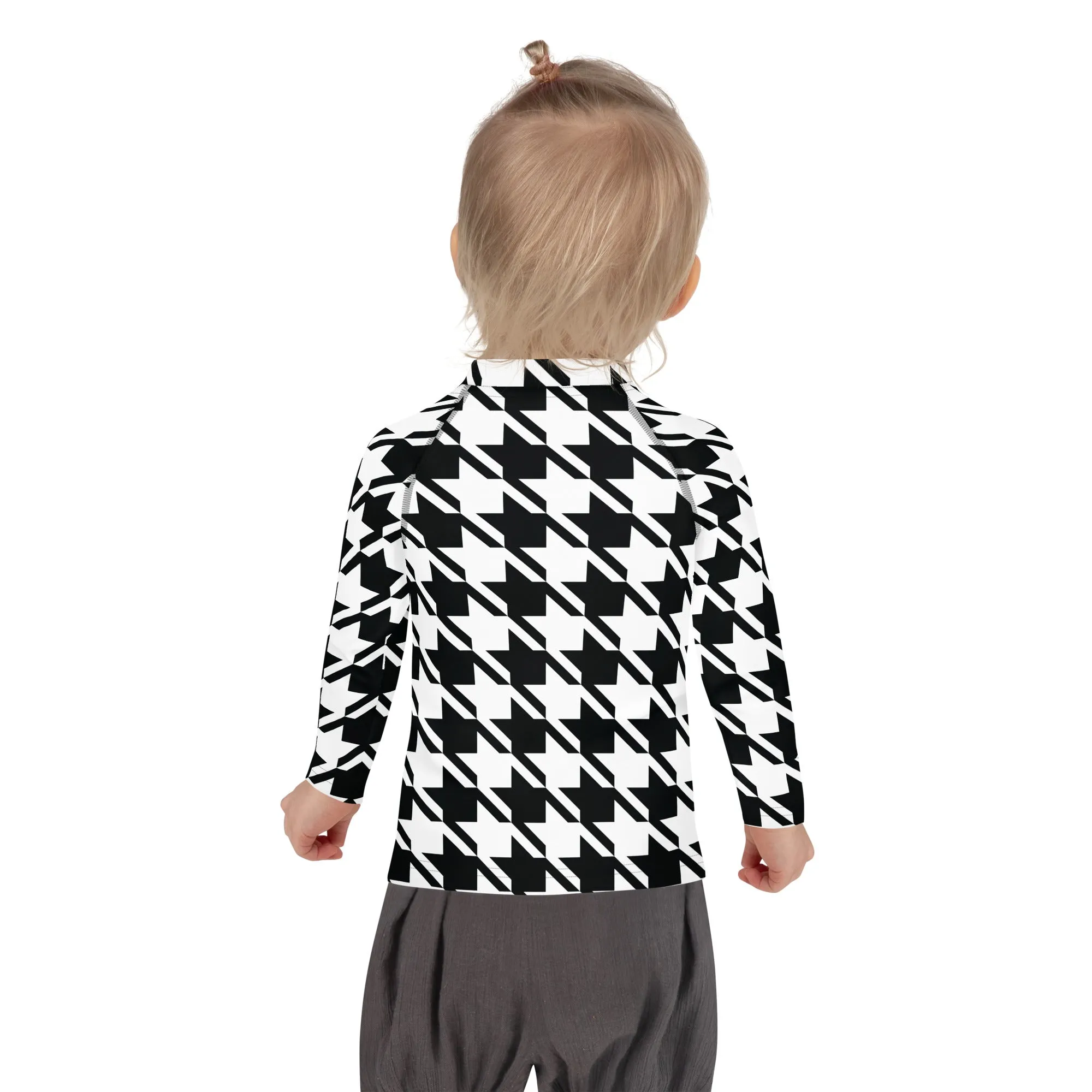 Elevate Your Workout: Girl's Houndstooth Long Sleeve Rash Guard