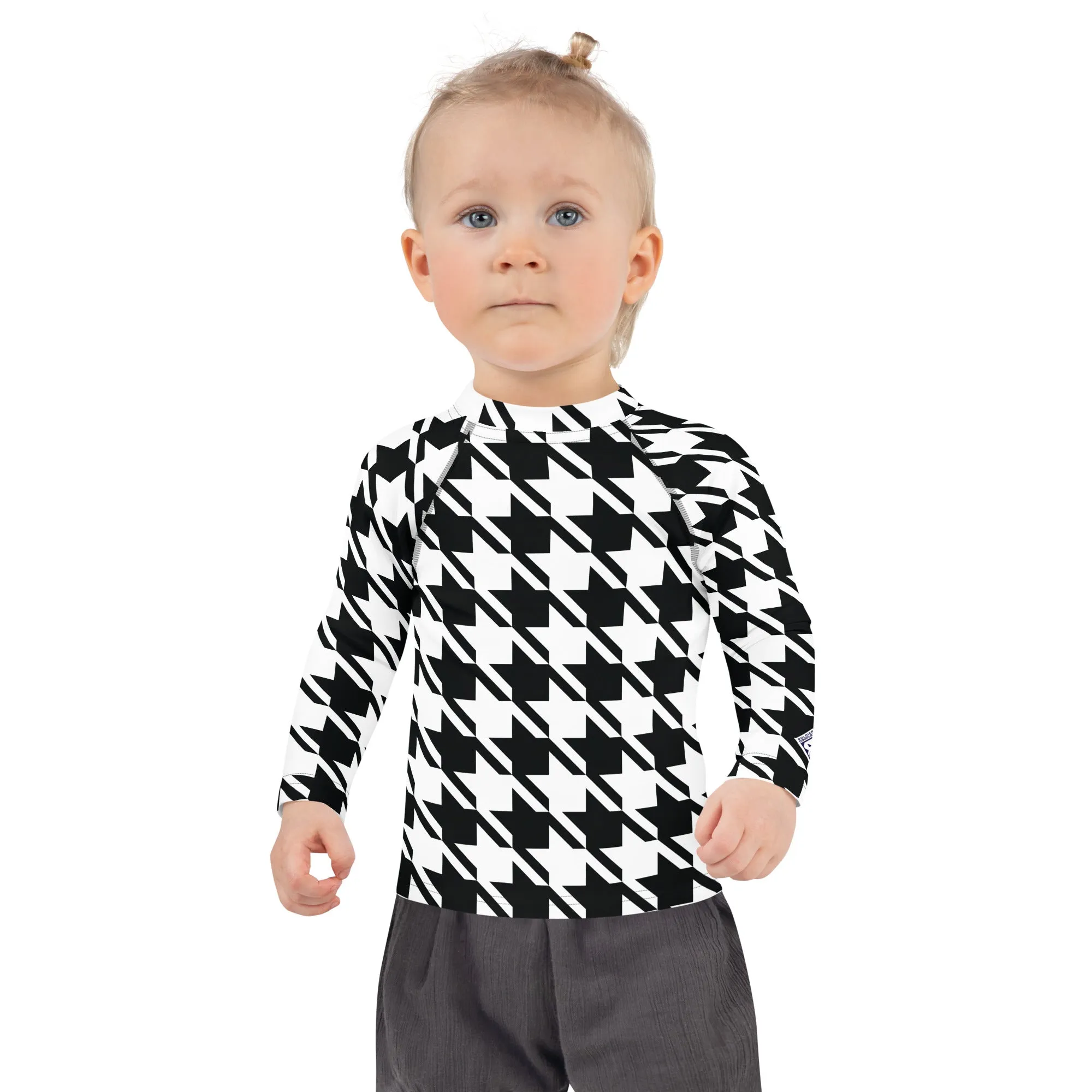 Elevate Your Workout: Girl's Houndstooth Long Sleeve Rash Guard