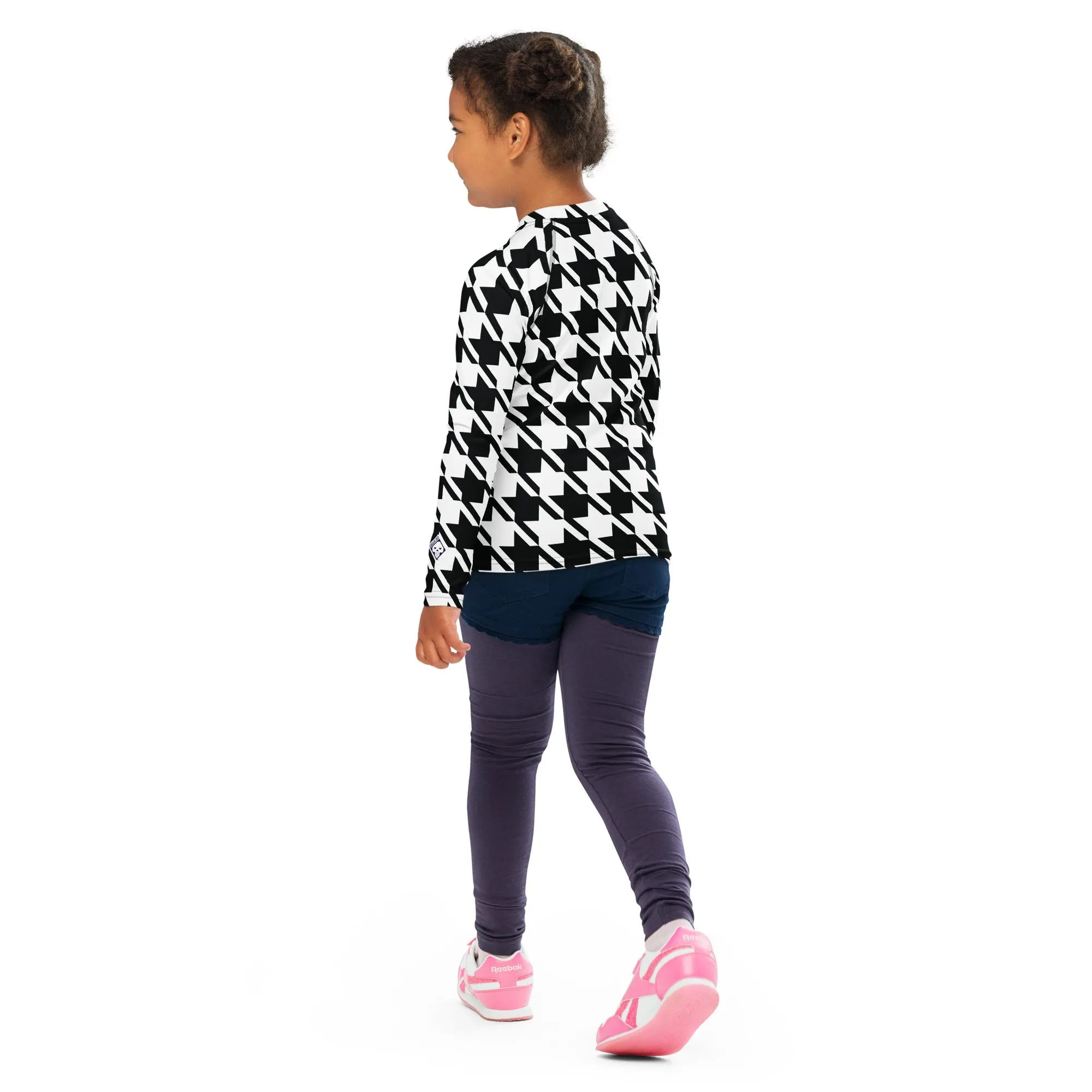 Elevate Your Workout: Girl's Houndstooth Long Sleeve Rash Guard