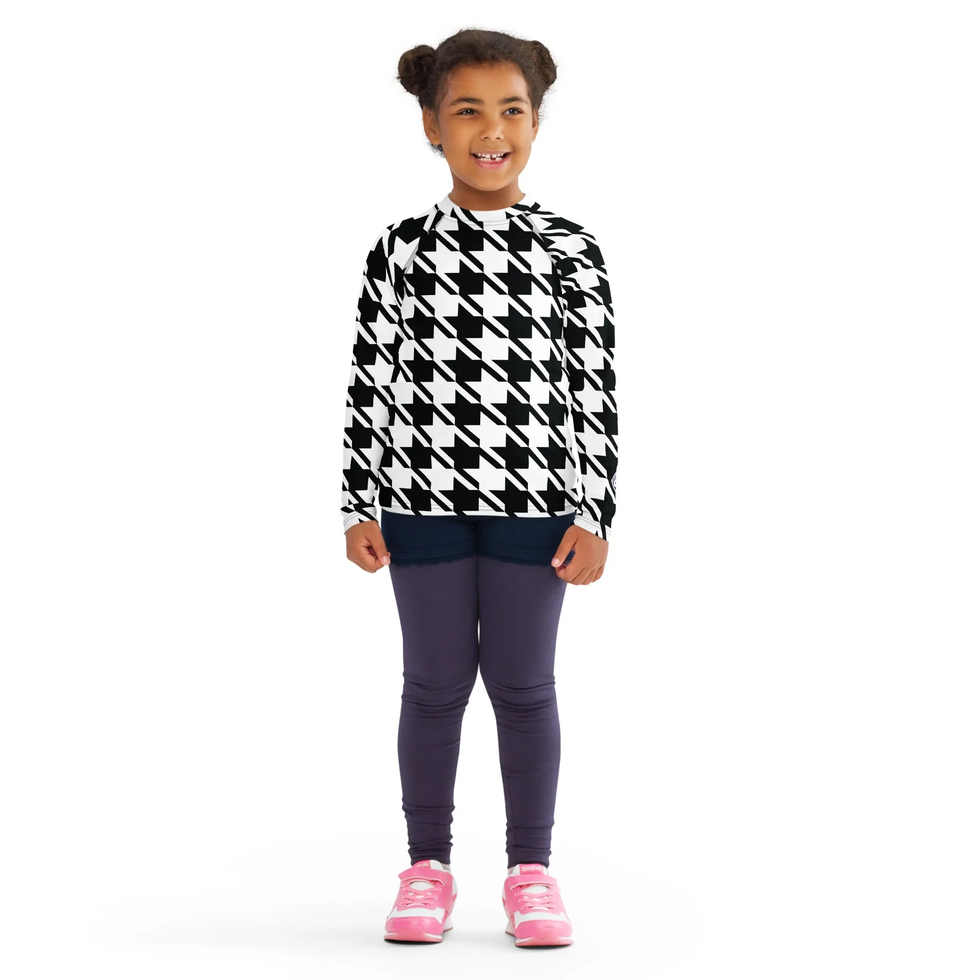 Elevate Your Workout: Girl's Houndstooth Long Sleeve Rash Guard