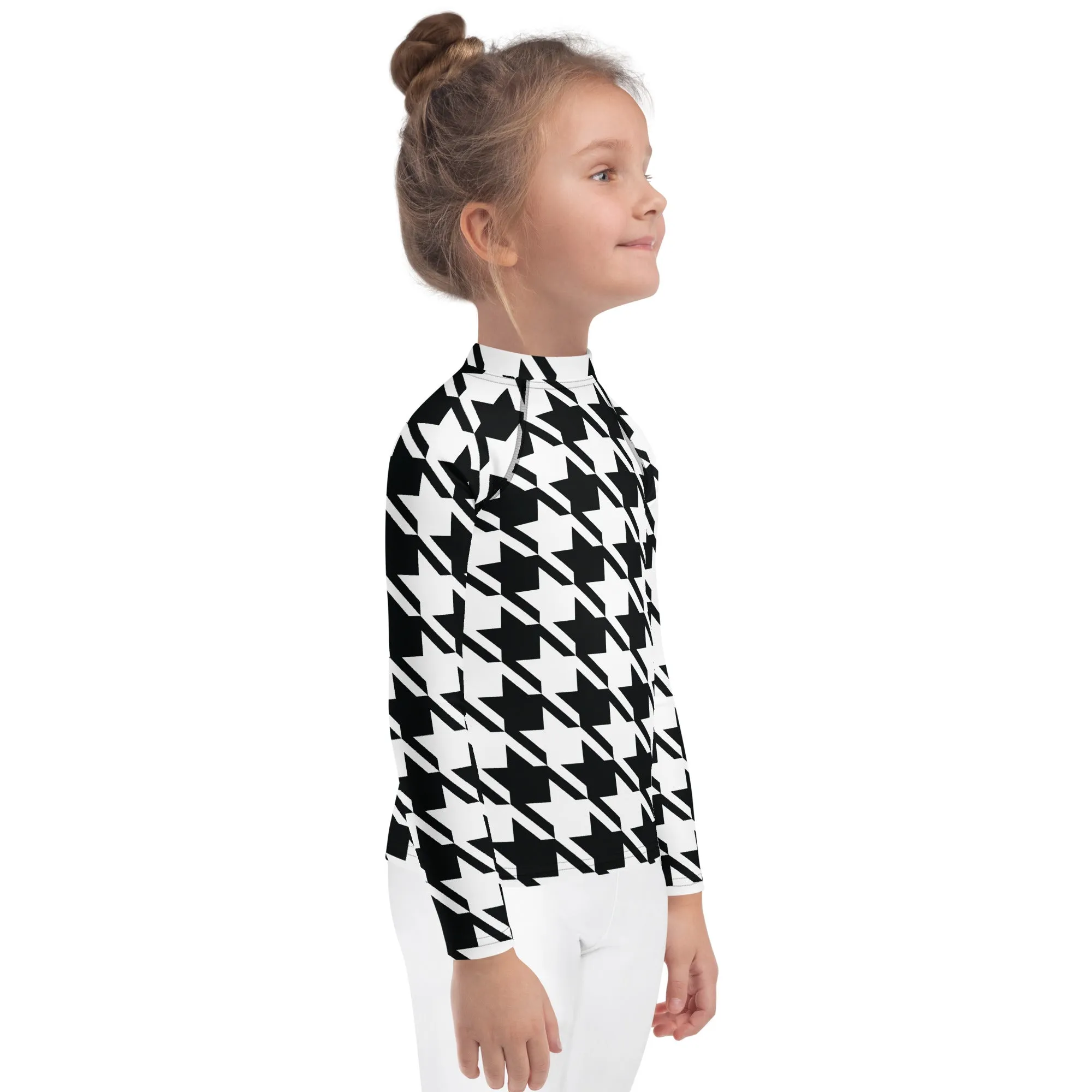 Elevate Your Workout: Girl's Houndstooth Long Sleeve Rash Guard