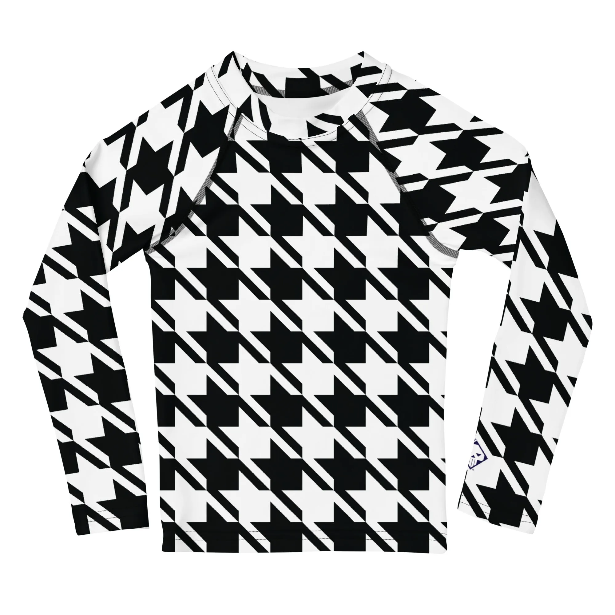 Elevate Your Workout: Girl's Houndstooth Long Sleeve Rash Guard