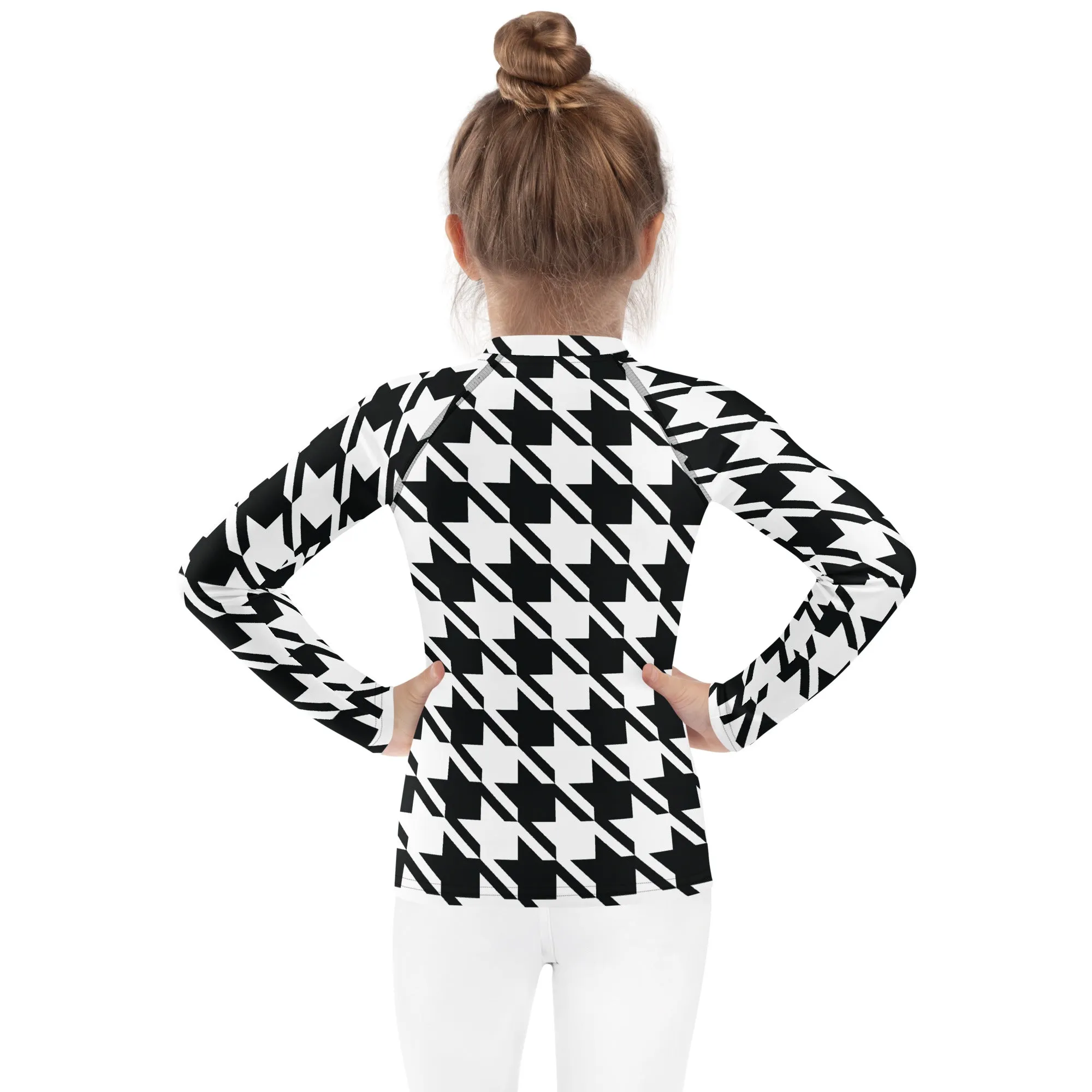 Elevate Your Workout: Girl's Houndstooth Long Sleeve Rash Guard