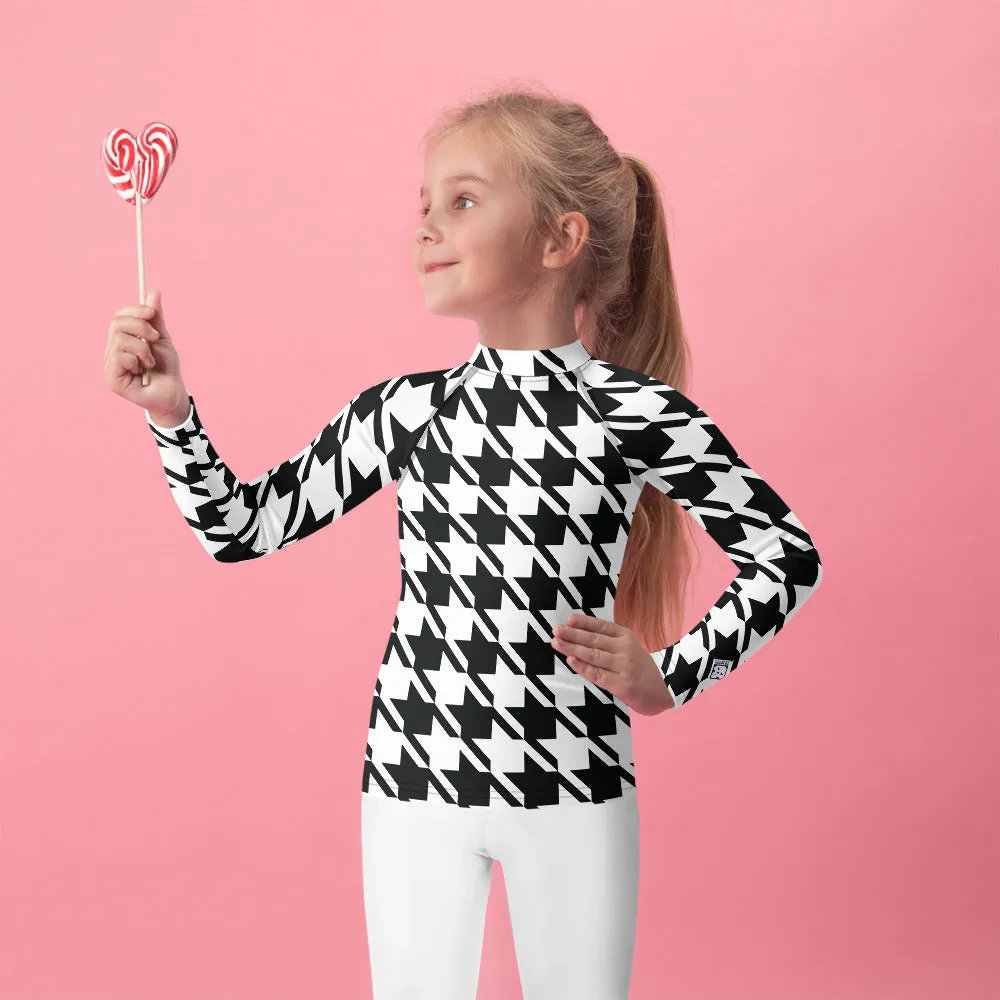 Elevate Your Workout: Girl's Houndstooth Long Sleeve Rash Guard