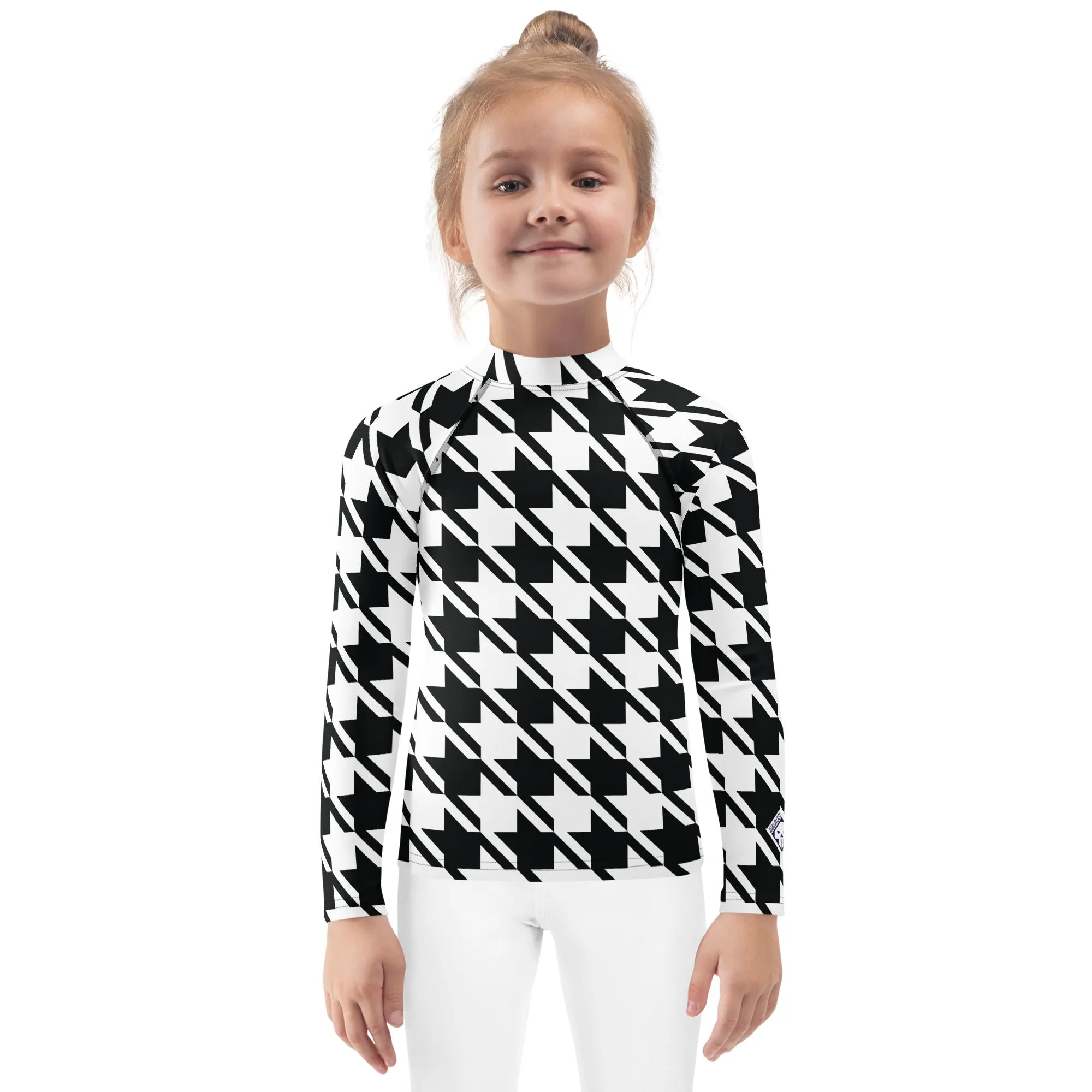 Elevate Your Workout: Girl's Houndstooth Long Sleeve Rash Guard