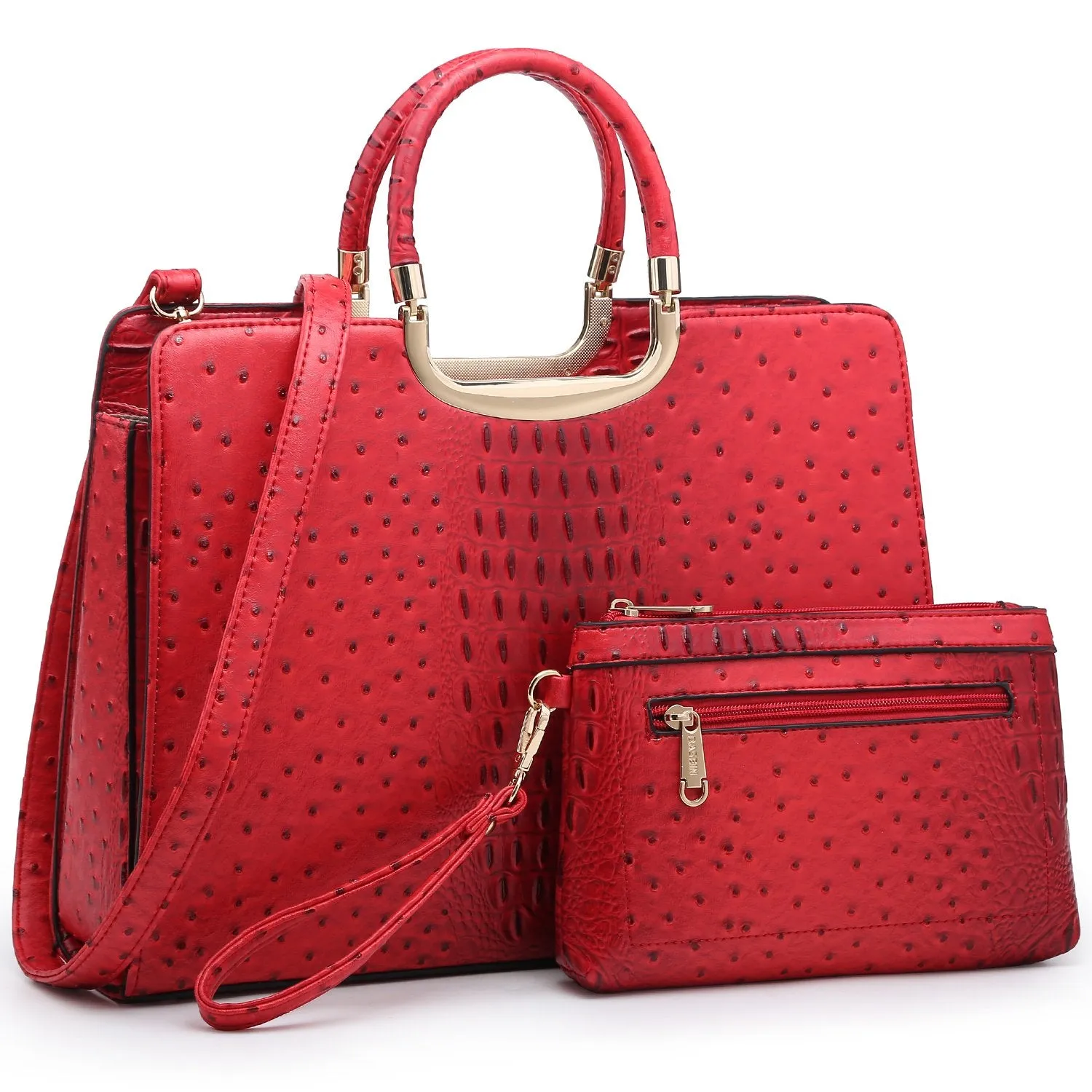 Embossed Pattern Top Handle Handbag with Matching Wallet