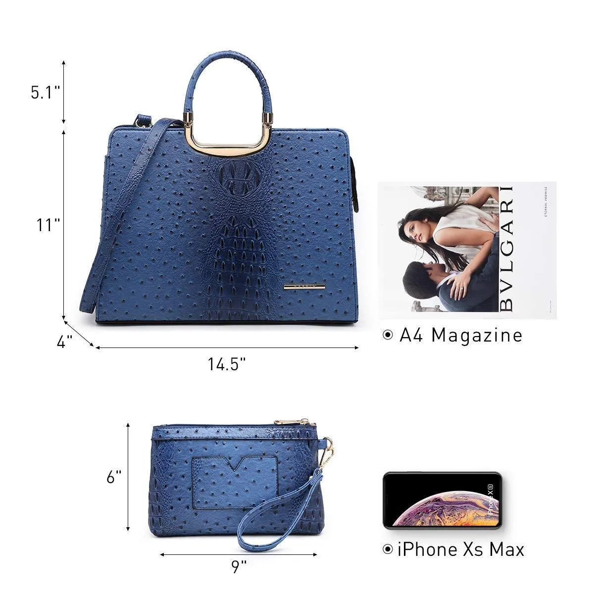 Embossed Pattern Top Handle Handbag with Matching Wallet