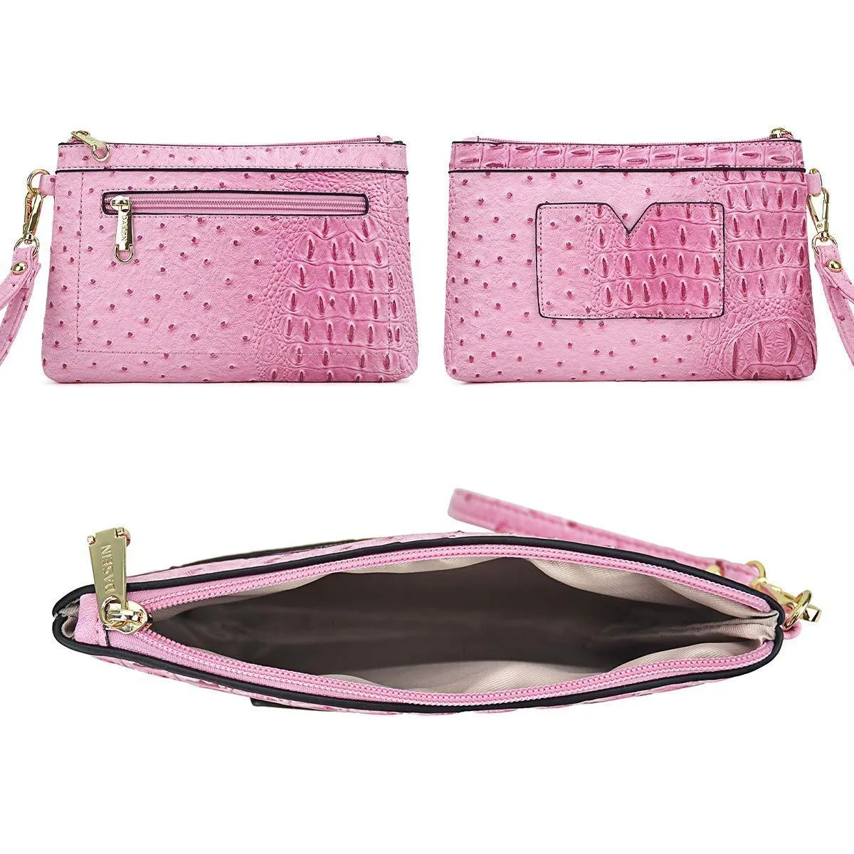 Embossed Pattern Top Handle Handbag with Matching Wallet