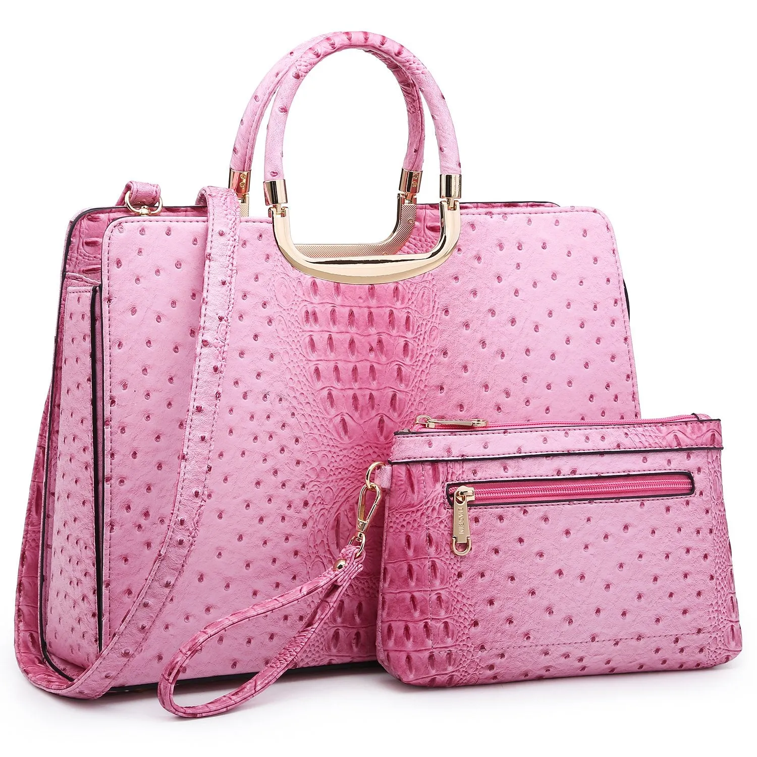 Embossed Pattern Top Handle Handbag with Matching Wallet