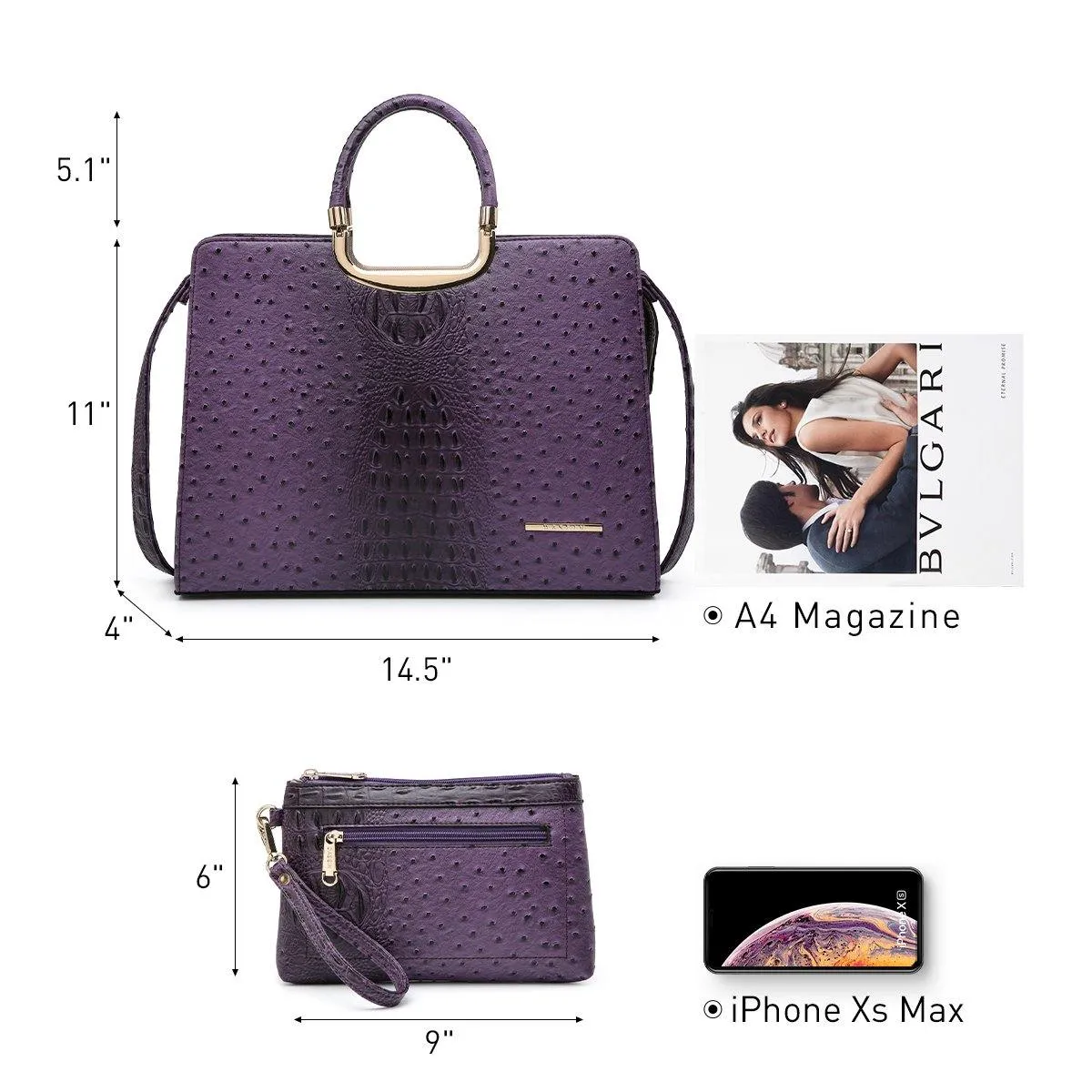 Embossed Pattern Top Handle Handbag with Matching Wallet