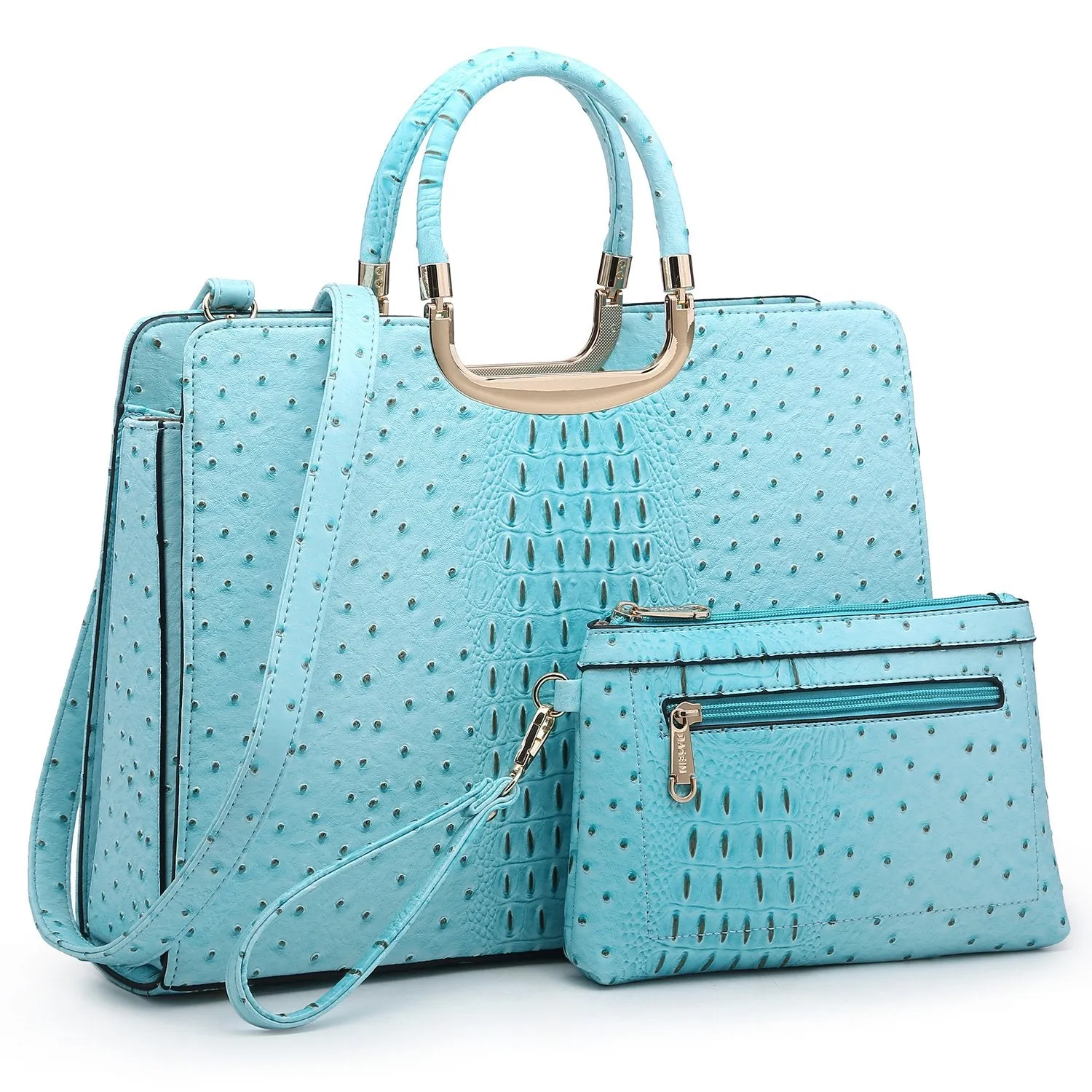 Embossed Pattern Top Handle Handbag with Matching Wallet