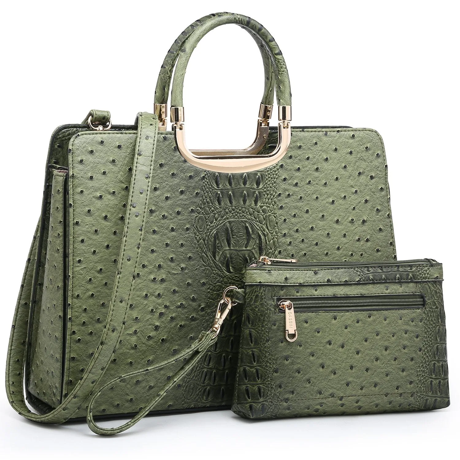 Embossed Pattern Top Handle Handbag with Matching Wallet