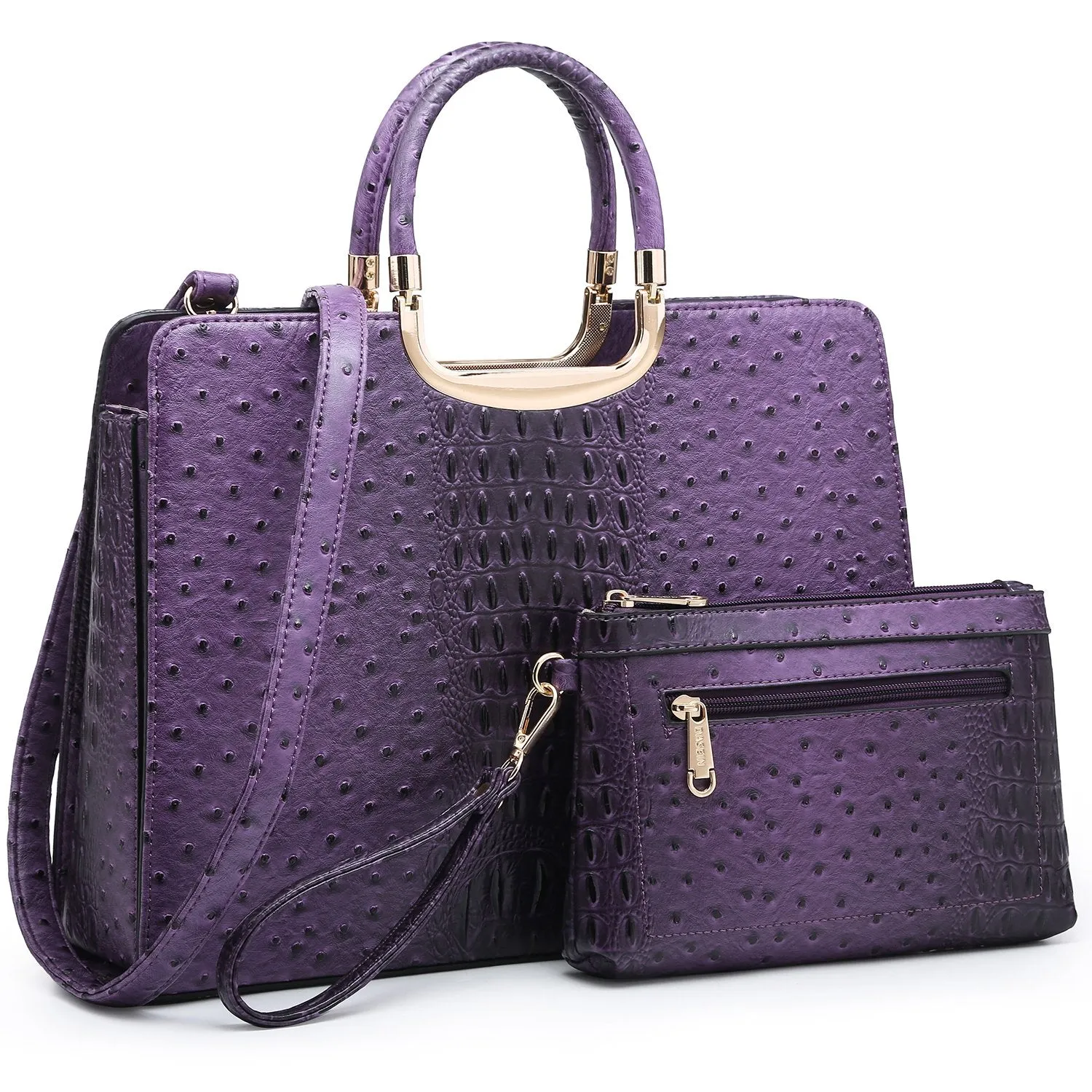 Embossed Pattern Top Handle Handbag with Matching Wallet