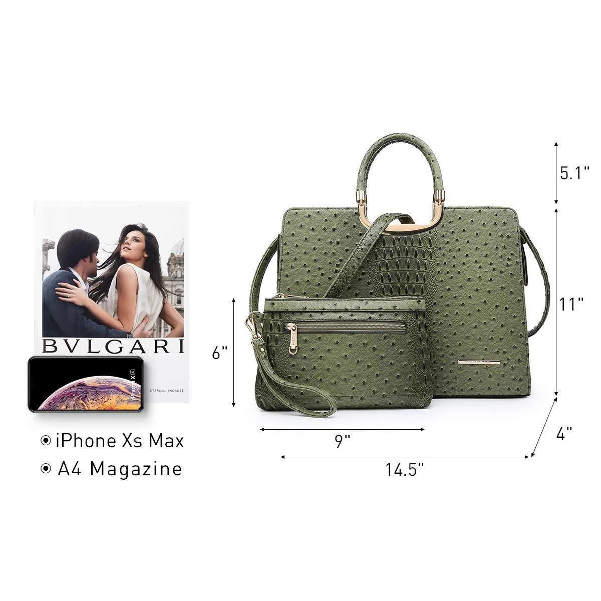 Embossed Pattern Top Handle Handbag with Matching Wallet