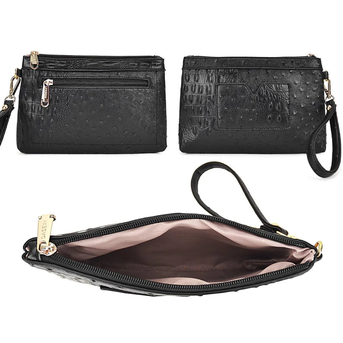 Embossed Pattern Top Handle Handbag with Matching Wallet