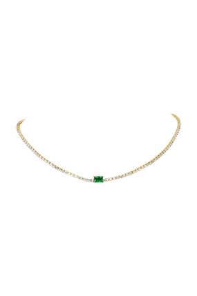 Emerald Tennis Necklace Green 14K Gold Plated