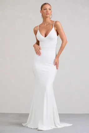 Endless Love | White Backless Knot Detail Fishtail Maxi Dress