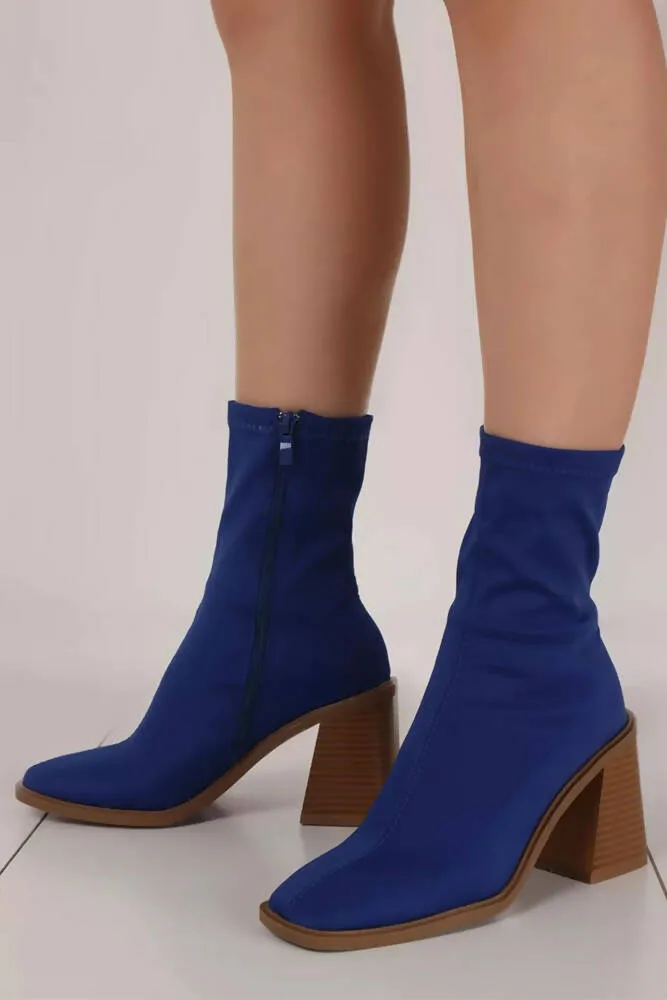 Faux Suede Chunky Heeled Sock Ankle Boots