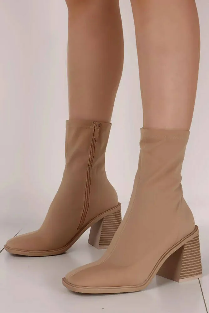 Faux Suede Chunky Heeled Sock Ankle Boots