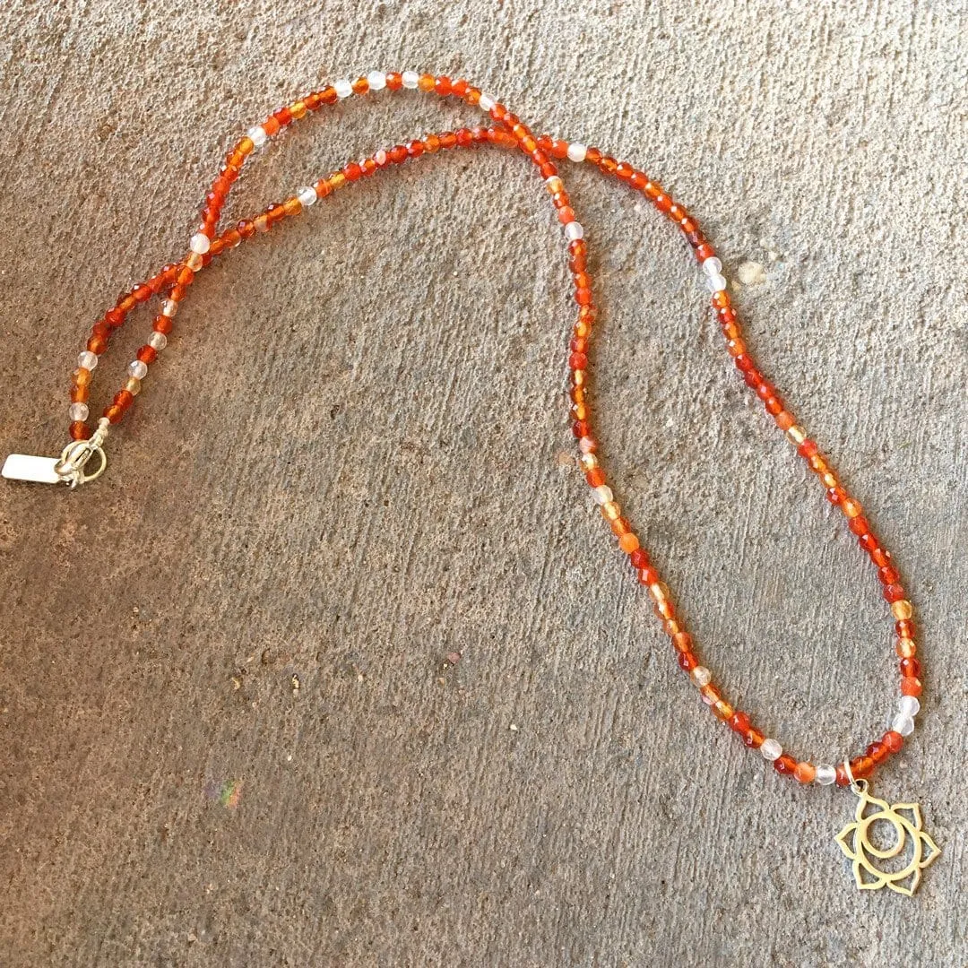 Fine Faceted Carnelian and Sterling Silver 'Sacral Chakra' Pendant Necklace