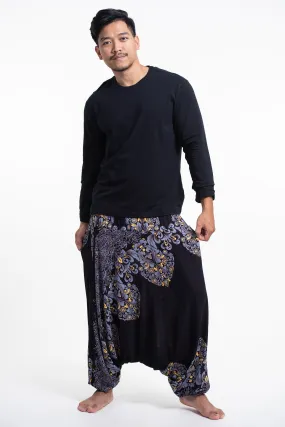 Floral Vines Drop Crotch Men's Harem Pants in Black