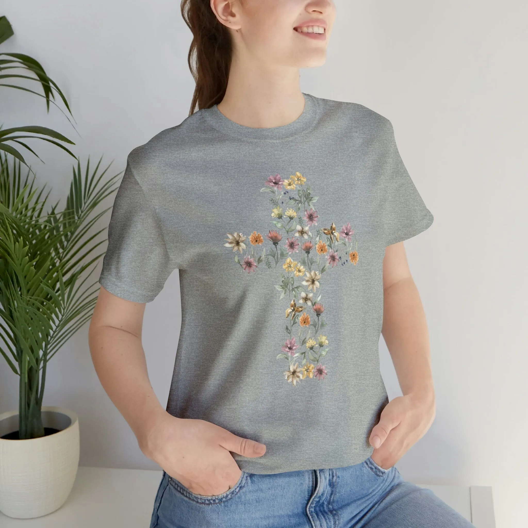 Flower Cross Bella Canvas Unisex Jersey Short Sleeve Tee