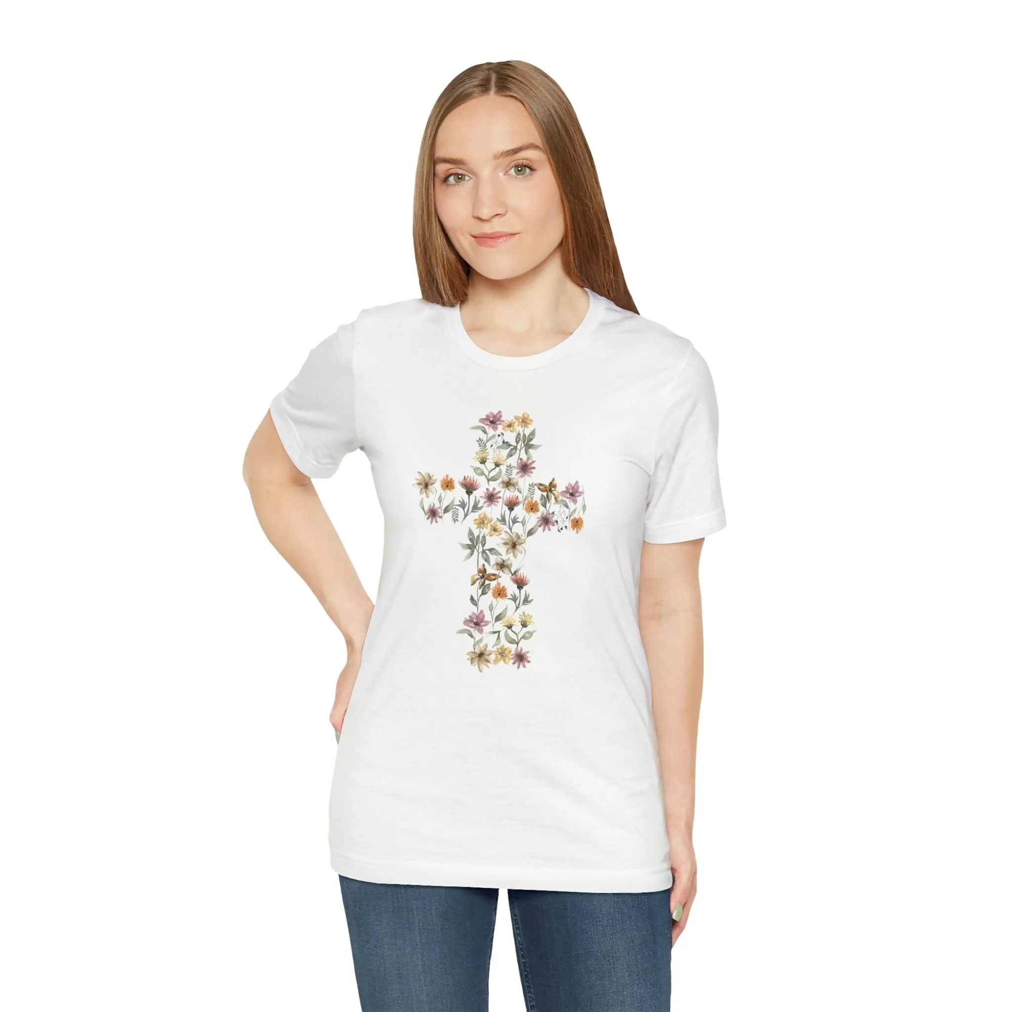 Flower Cross Bella Canvas Unisex Jersey Short Sleeve Tee