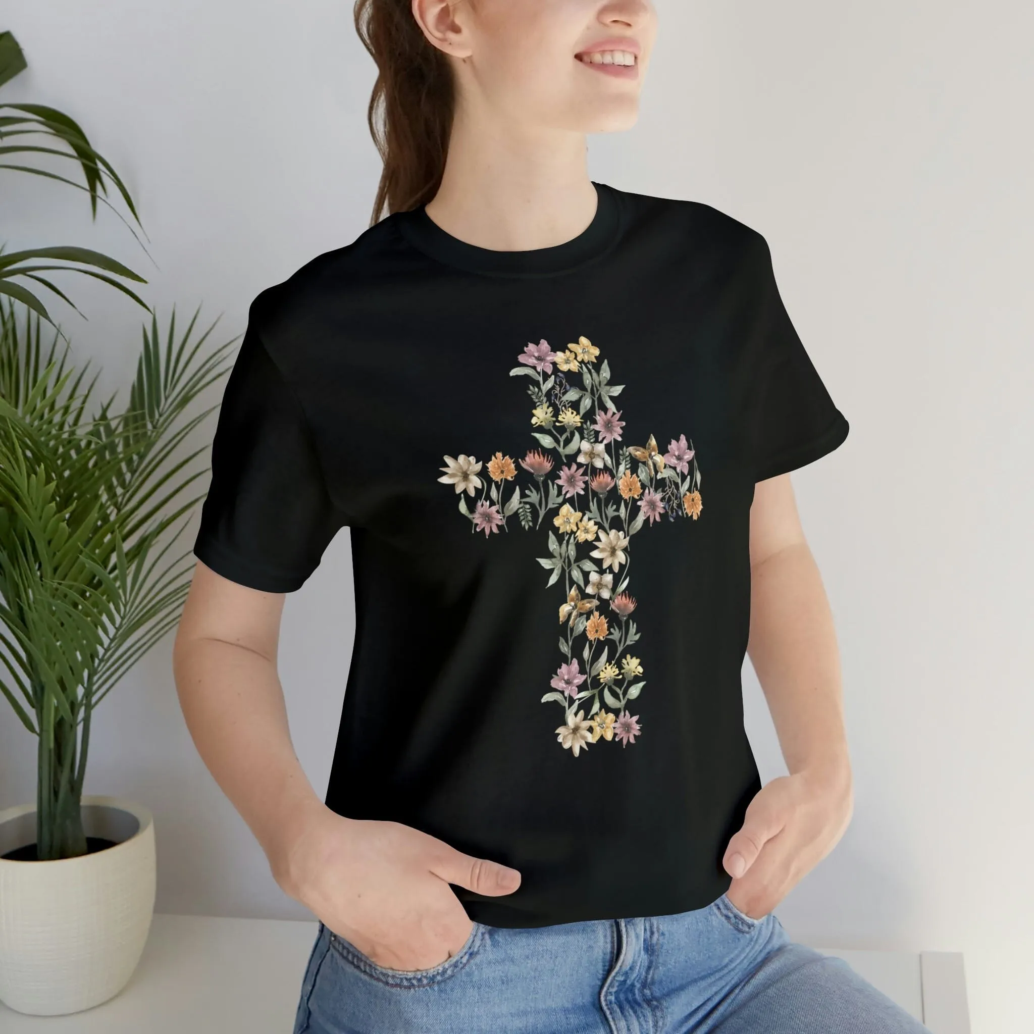 Flower Cross Bella Canvas Unisex Jersey Short Sleeve Tee