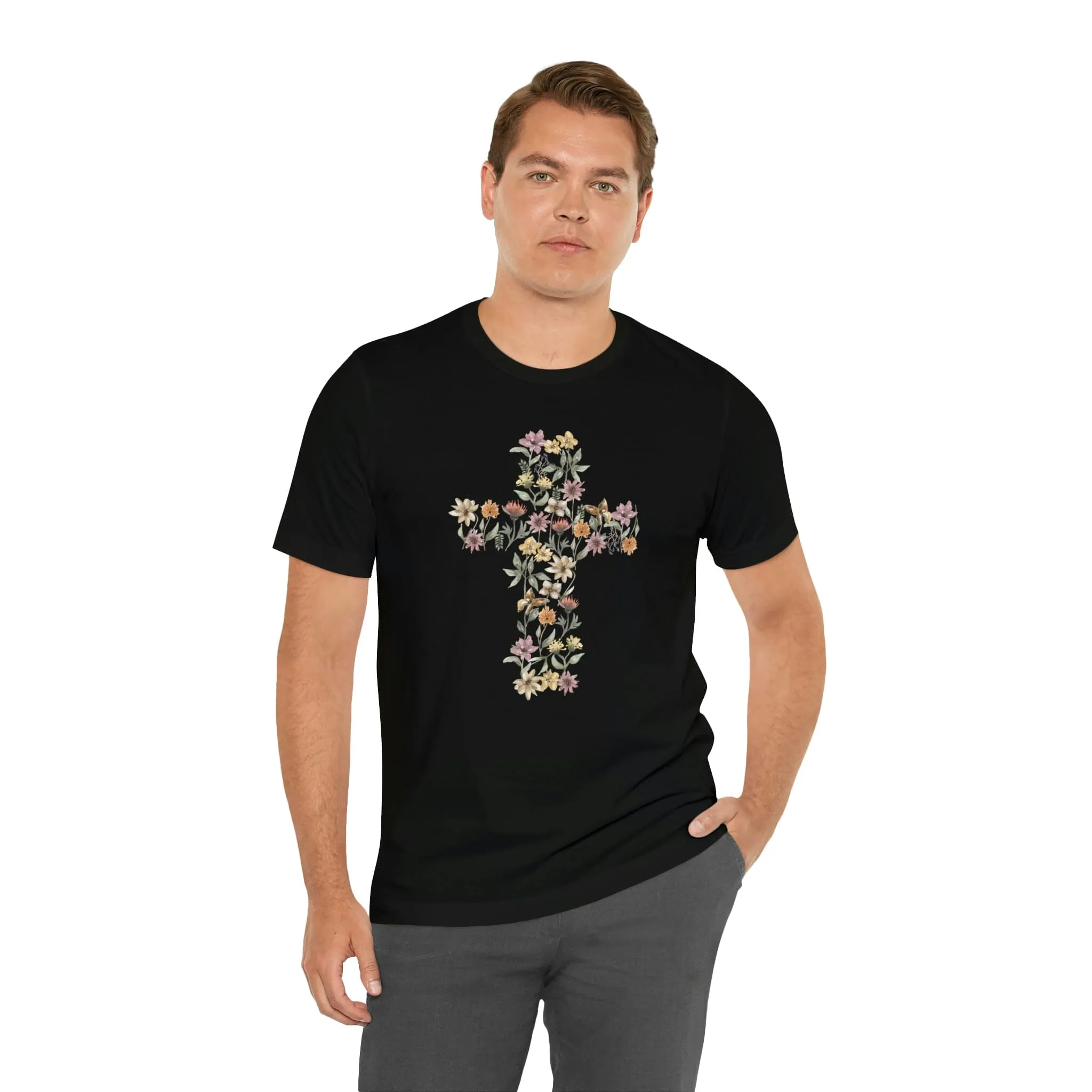 Flower Cross Bella Canvas Unisex Jersey Short Sleeve Tee