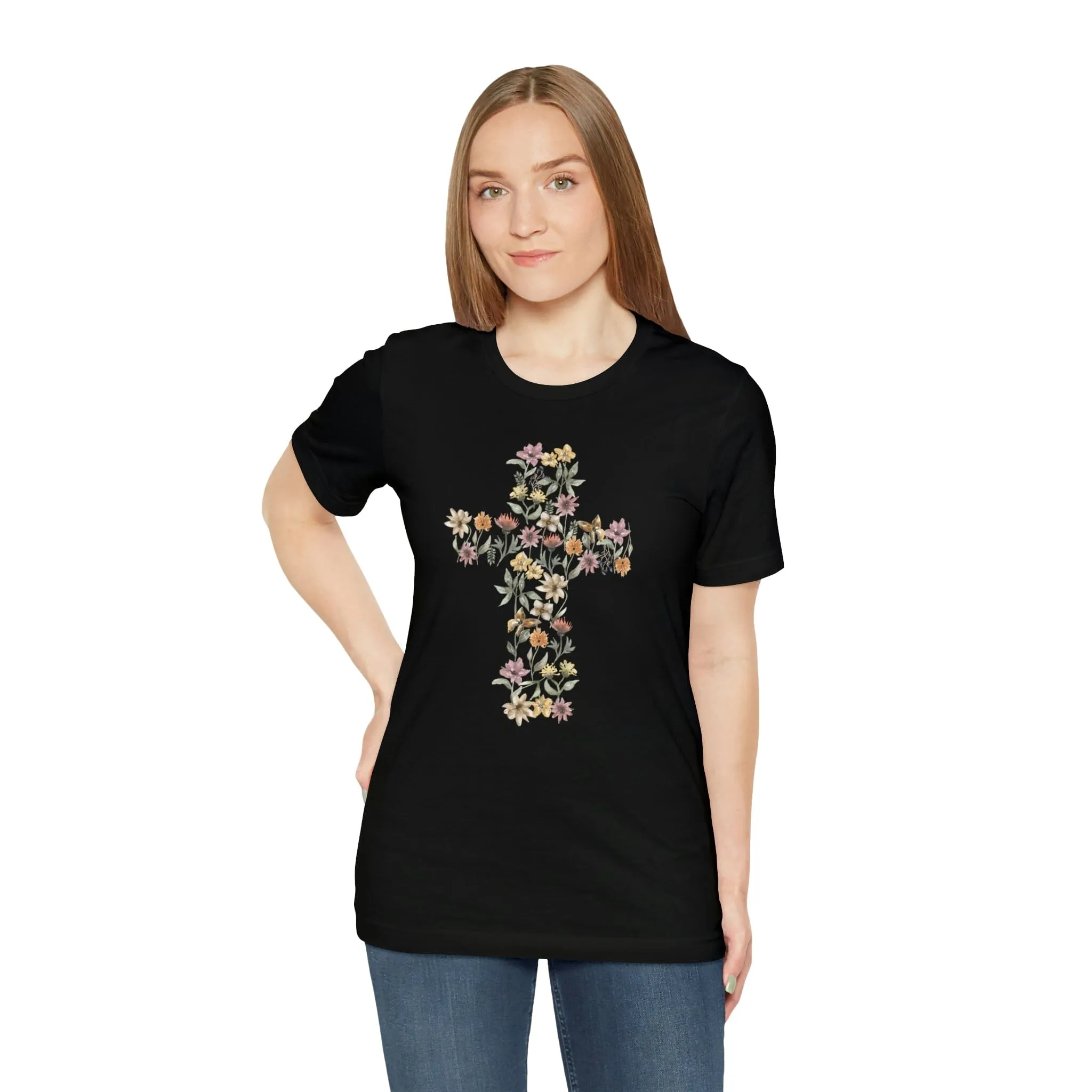 Flower Cross Bella Canvas Unisex Jersey Short Sleeve Tee