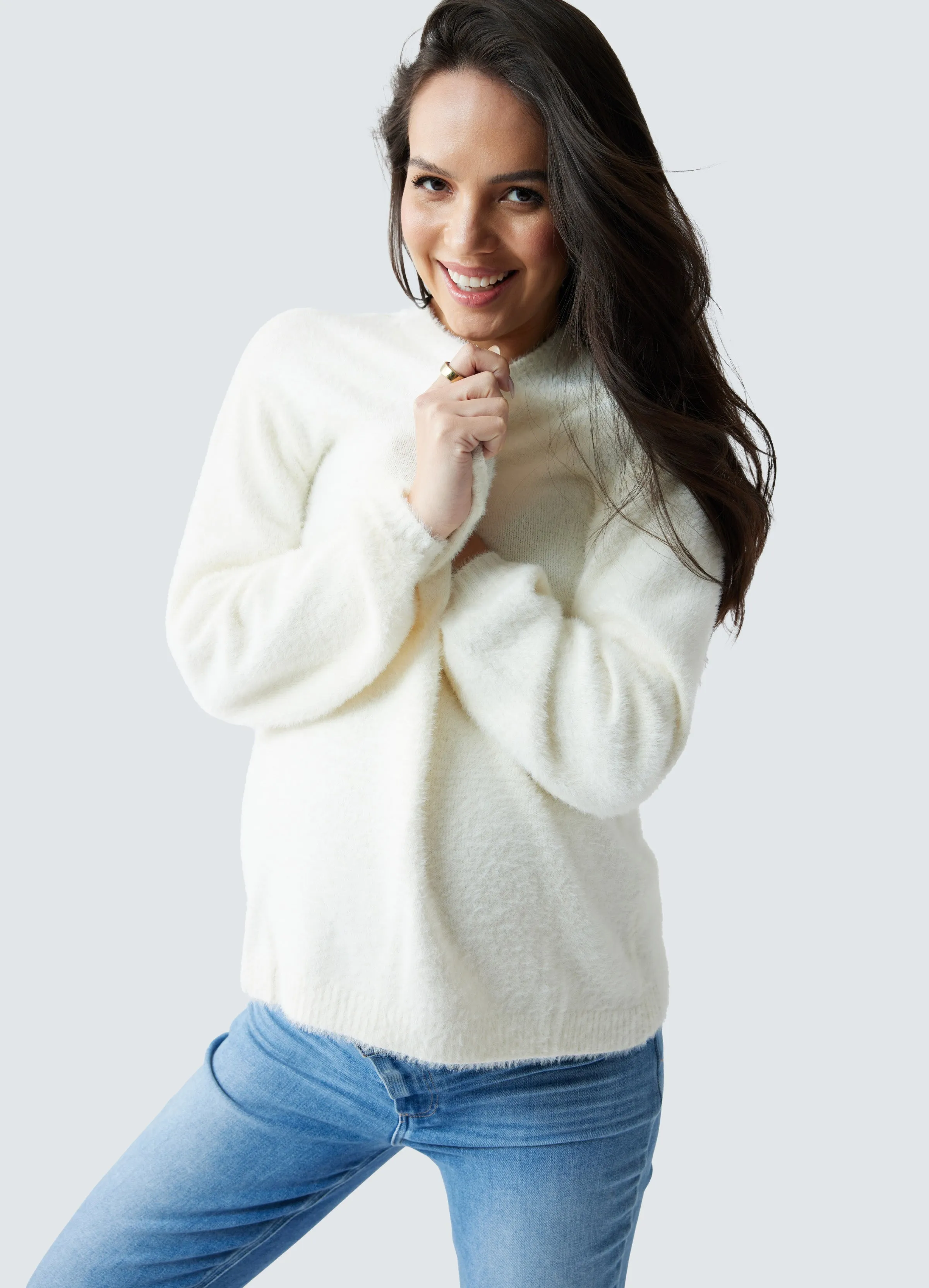 Fluffy V-Neck Maternity Sweater