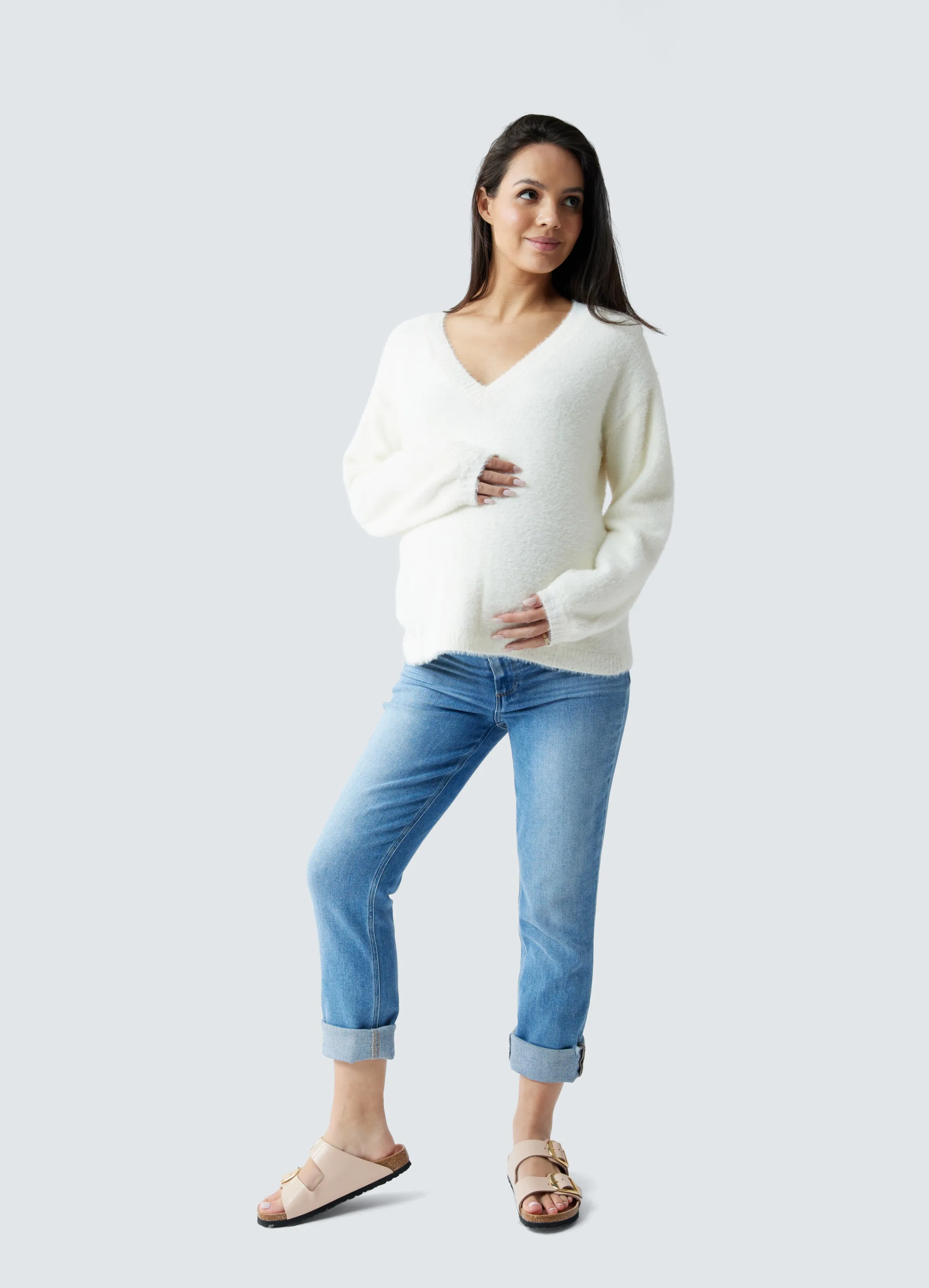 Fluffy V-Neck Maternity Sweater