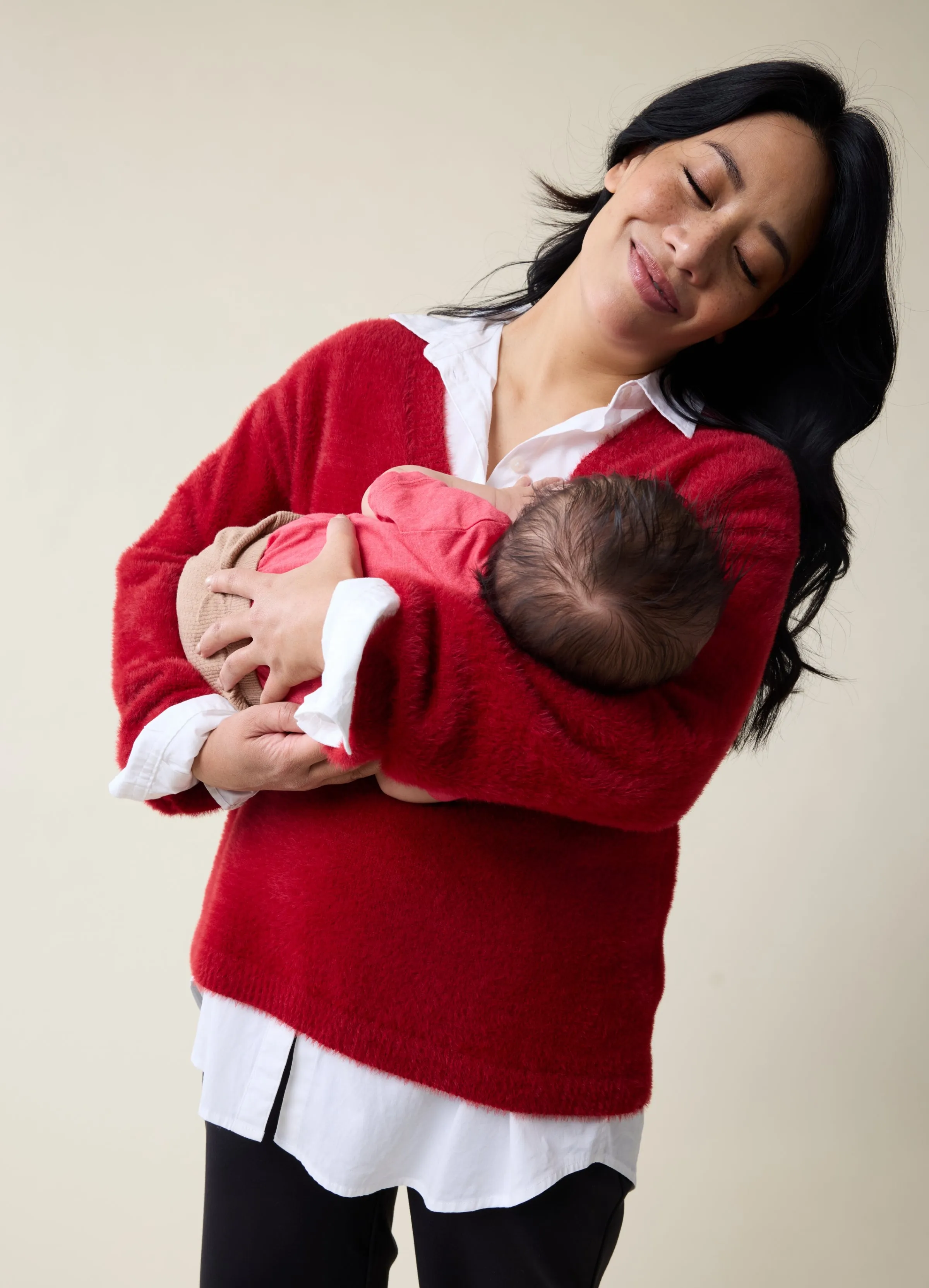 Fluffy V-Neck Maternity Sweater