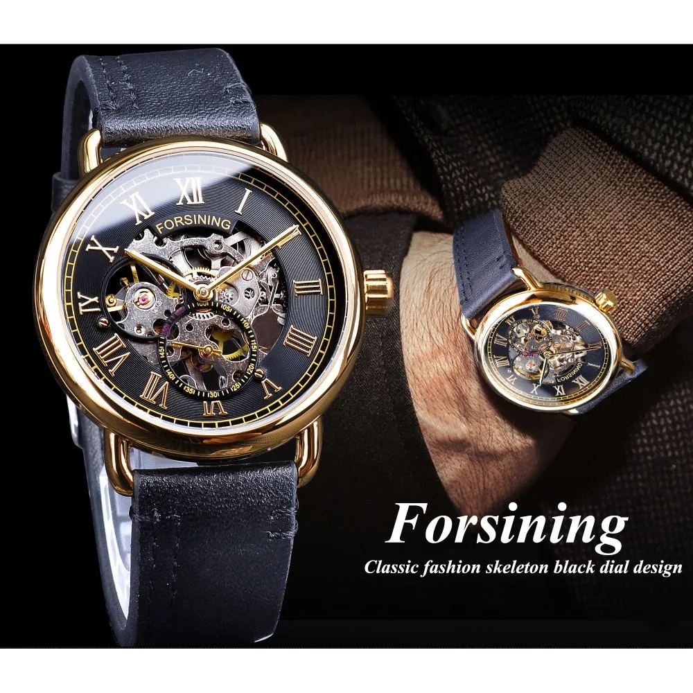 Forsining Classic Golden Openwork Genuine Leather